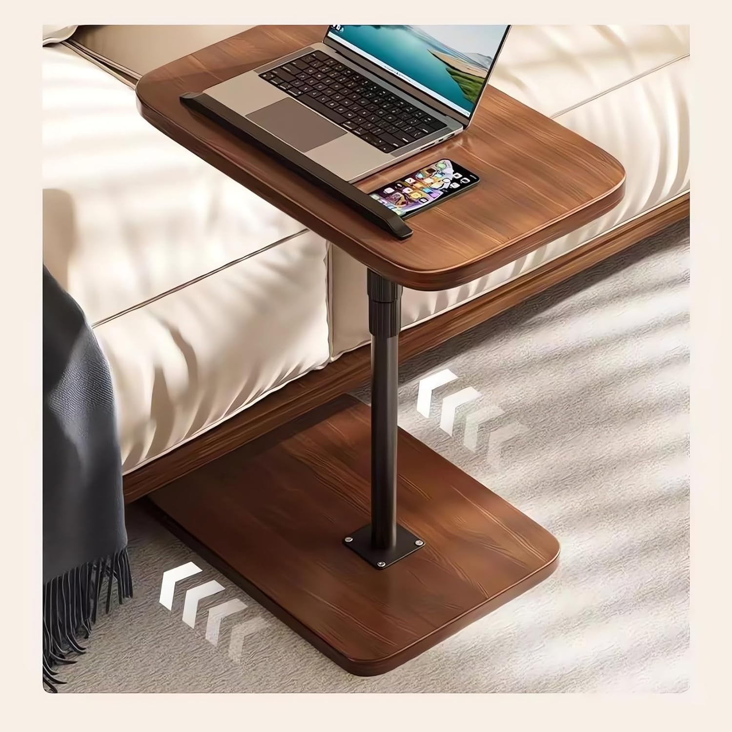 Adjustable Laptop Stand Desk, Height-Adjustable Mobile Workstation with Base (Dark Wood)