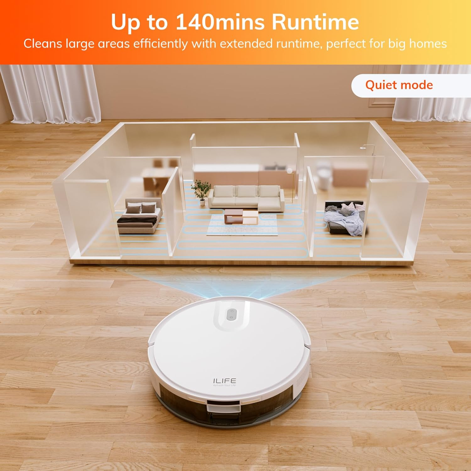 ILIFE V20 Robot Vacuum Cleaner and Mop, 5000Pa Suction, Laser Navigation,140Min Runtime,Multi-Floor Mapping,App/Alexa/Google Compatible Smart Robot Vacuum Cleaners for Hard Floors and Carpets (V20) image number 1