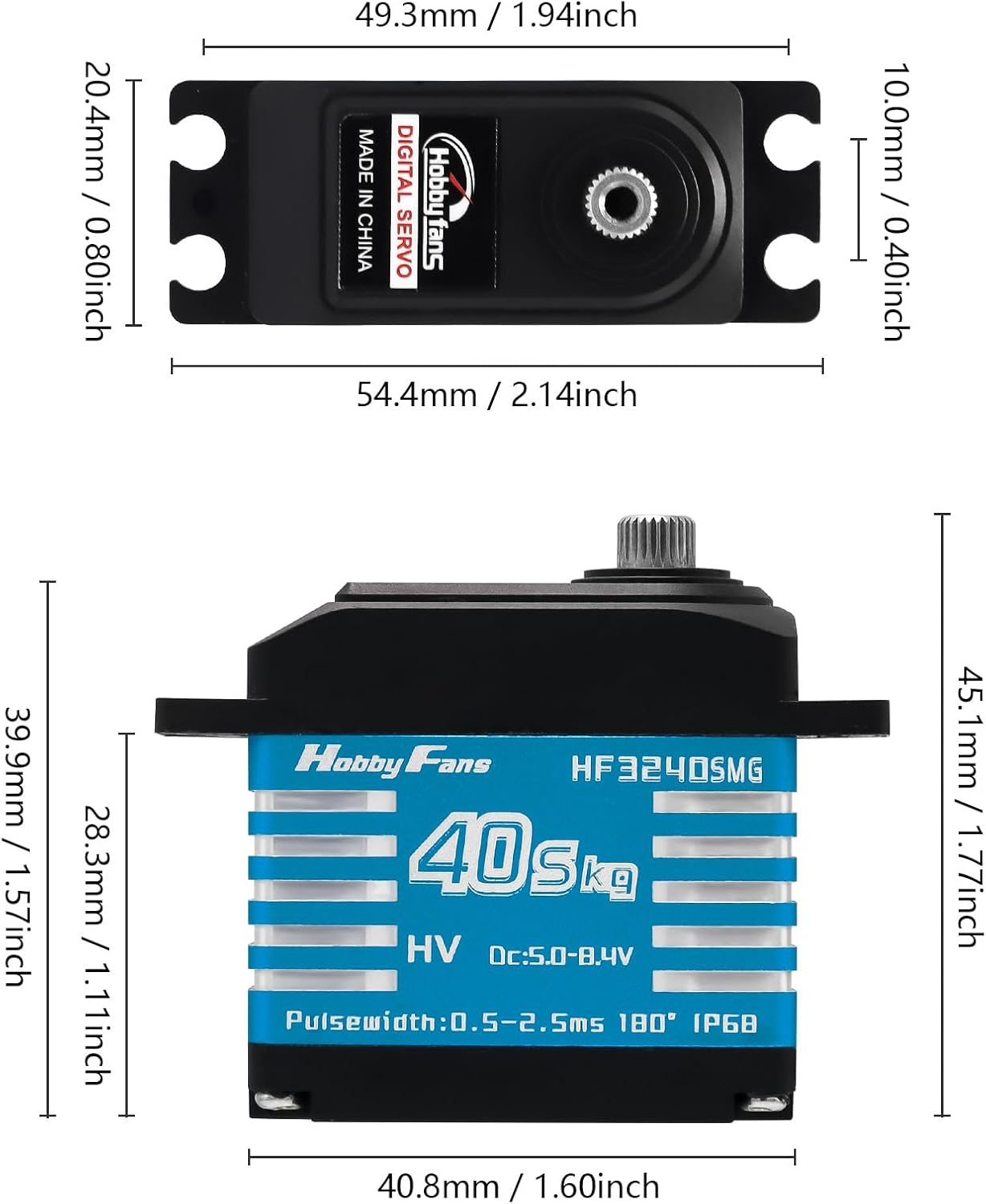 Hobby Fans RC Digital Servo, IP68 Waterproof 40KG Metal Gear Servo High Torque Servo with 25T Servo Horn for 1/12 1/10 1/8 RC Car RC Crawler Robot Boat (Blue) - Blue image number 3