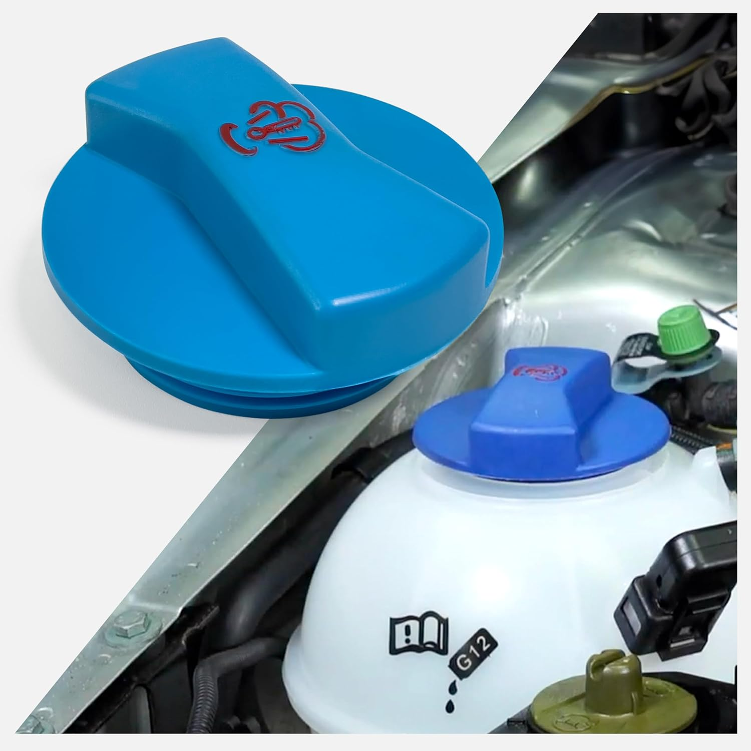 Click&Fit Blue Coolant Overflow Reservoir Cap Compatible with Audi 2000-2012, VW 1999-2012 Engine Antifreeze Expansion Tank Lid 1J0121321B, 3B0121321, Thread Dia 2.42In (61.8 Mm) image number 4