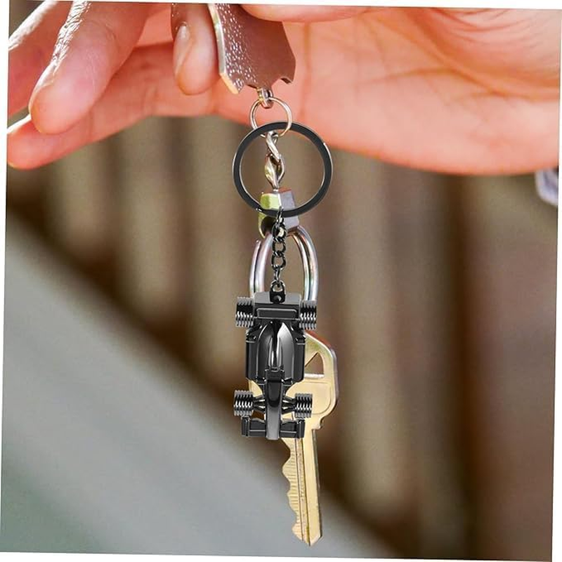 Fokmuaex 2 Pcs Silver & Black Racing Car Keyring Set - Key Chains Gifts for Men, Dad & Motorsport Fans - Fathers Day, Birthday Presents - Durable Metal Key Ring Accessories image number 2