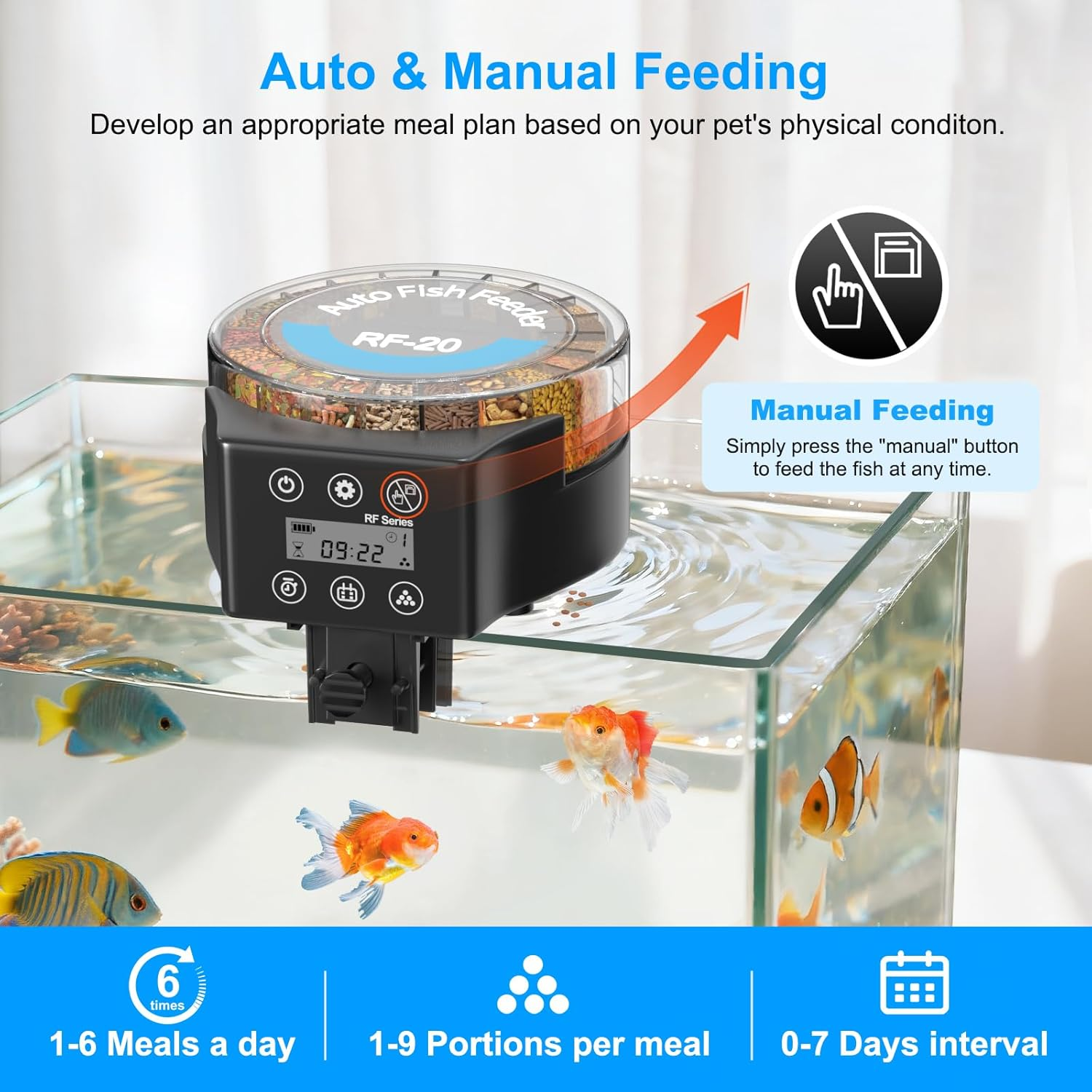Bluefire Automatic Fish Feeder Timer Feeder for Fish Food Dispenser, Moisture-Proof Auto Fish Feeder Turtle Feeder with LCD Display for Aquarium or Fish Tank image number 3