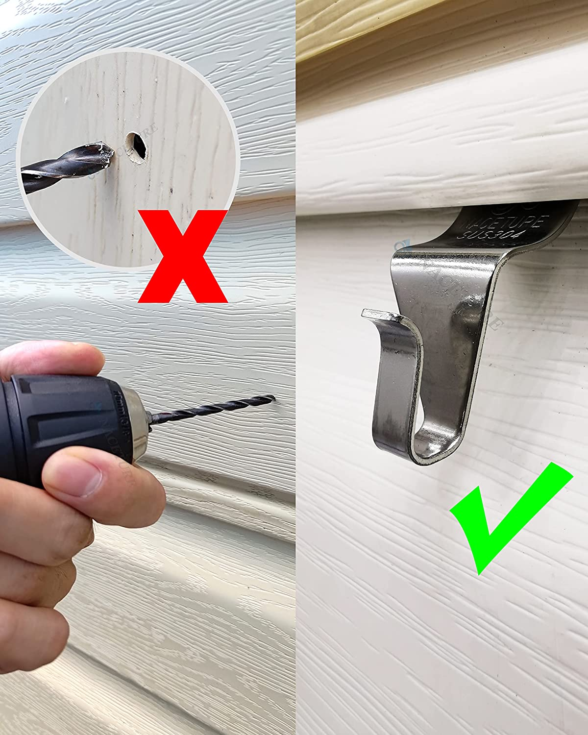 Vinyl Siding Hooks (10 Pack) | Heavy Duty Stainless Steel Outdoor Hooks for Hanging | Patio Siding Hooks for Porch Wall image number 4