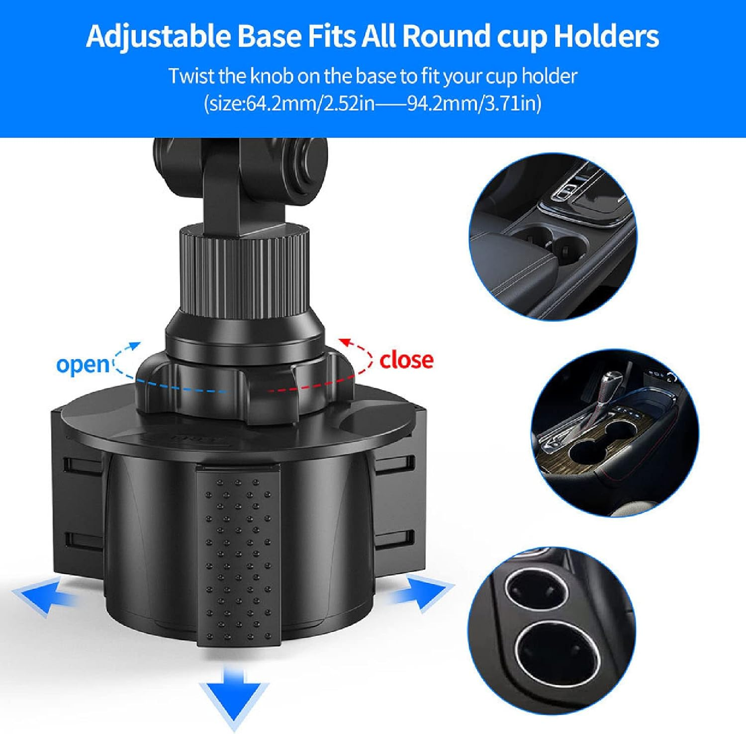 Car Cup Phone Holder 360 Degree Rotation Universal Adjustable Cup Holder Phone Mount with 2 Devices for Ios Phone for Galaxy, Sturdy and Construction, Easy Installation image number 3