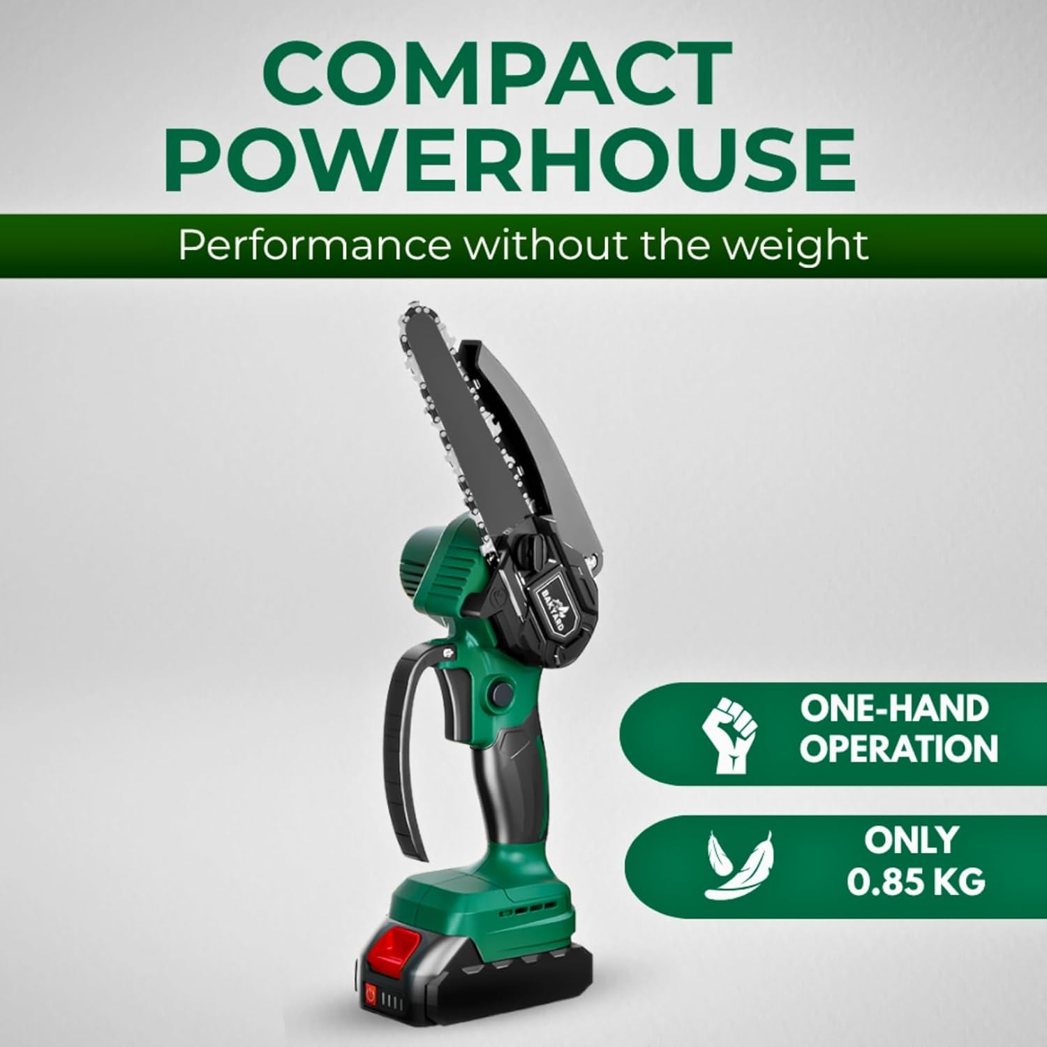 Mini Chainsaw 6-Inch Brushless with 2-Pack 2000Mah Batteries, Auto Oiler System, Toolless Adjustment Portable and Cordless for Wood Cutting Tree Trimming DIY Projects Gardening Camping (Green) image number 6