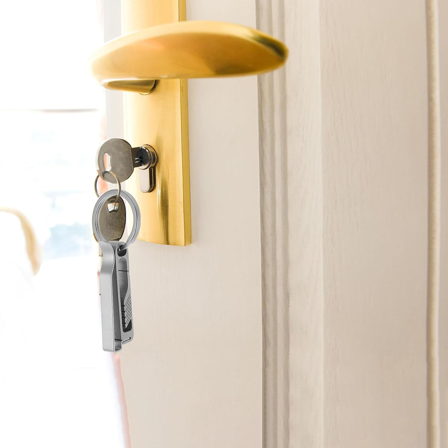 ULTECHNOVO Titanium Keychain Carabiner Clip Double-Sided Use Lightweight Rust-Resistant Key Ring with High Elastic Spring Suitable for Belt, Pants, and Bag Accessories image number 3