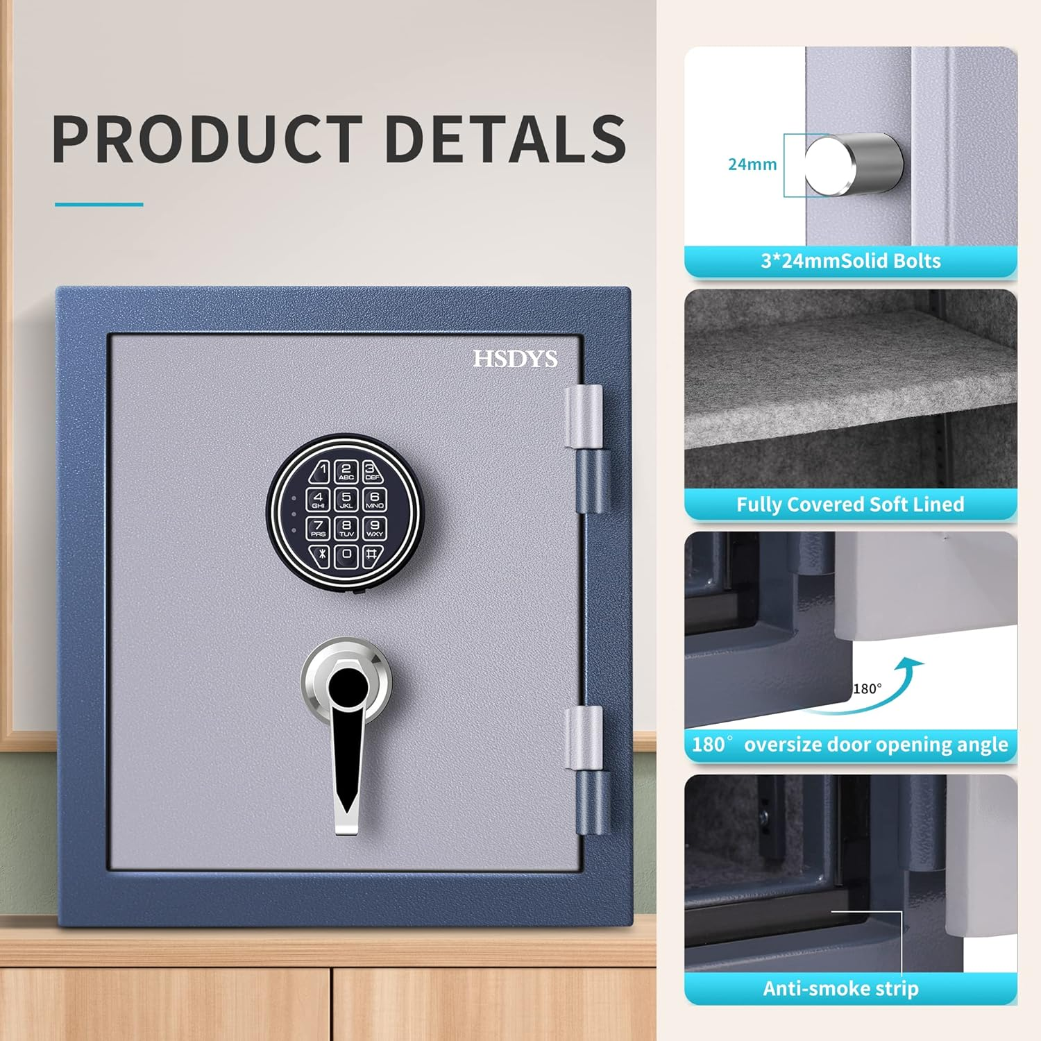 HSDYS Fireproof Safe Box 1.0 Cubic Feet,Security Safe with Digital Keypad and Key Lock, Home Safe Locker Box for Storing Documents,Jewelry,Money 36&times;31&times;40CM image number 2