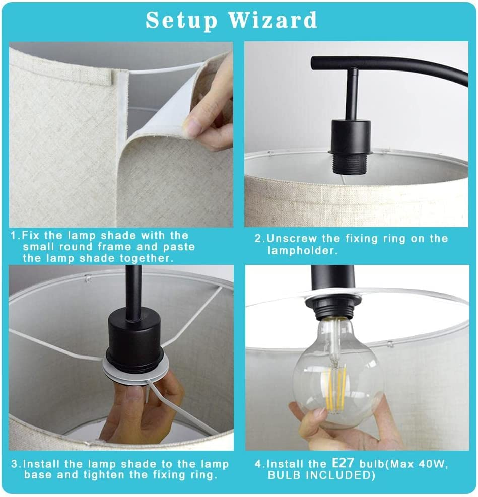 Depuley Floor Lamp, Standing Lamp with Hanging Lamp Shade, Industrial Arc Reading Lamp Is Perfect for Bedroom, Living Room, Office, Study Room, Included 8W 3000K Eye-Care LED Bulb image number 4