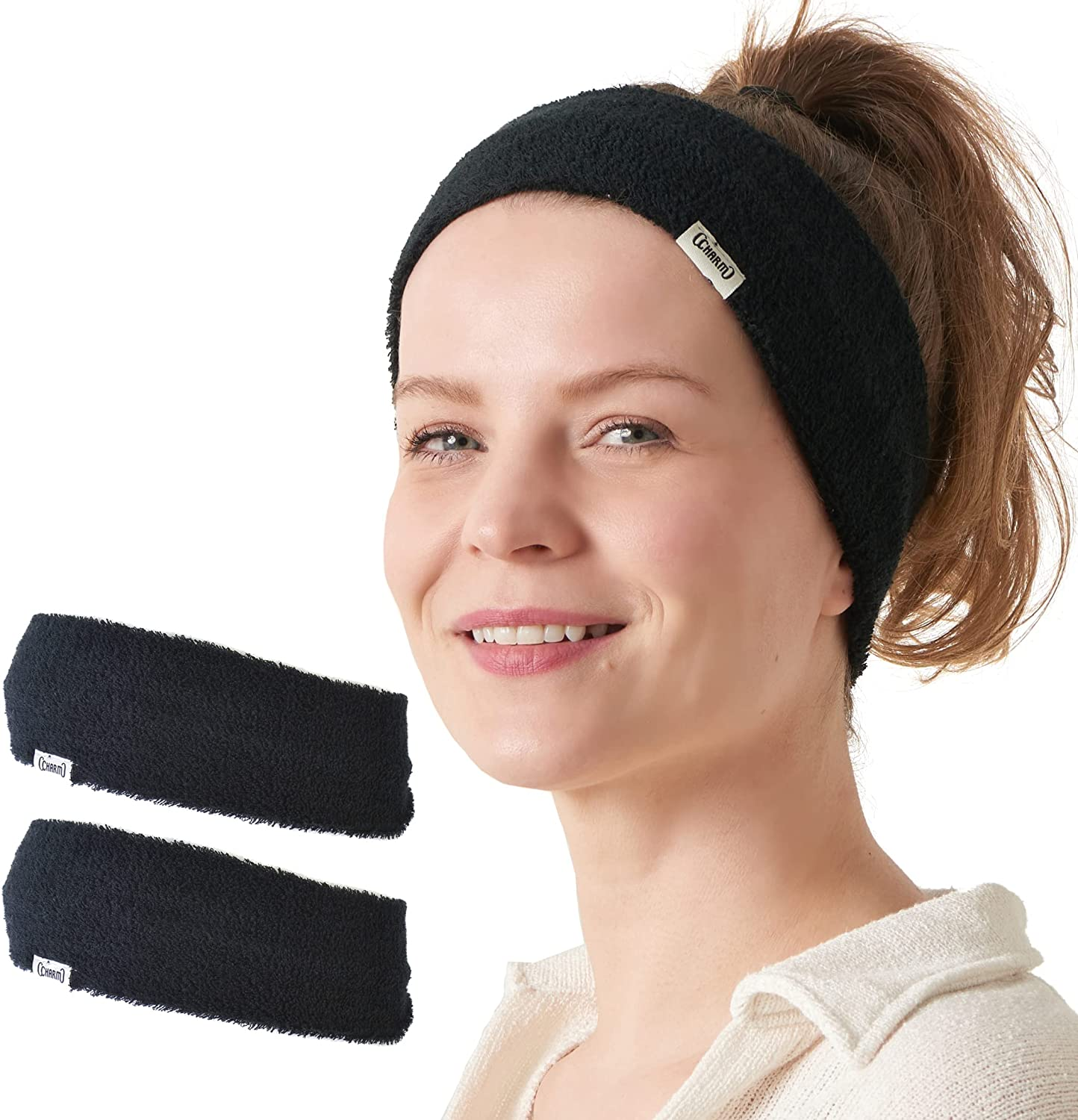 CHARM Mens Sports Headband 2-Pack - Towel Bandana Sweat Wicking Pair Active Wear