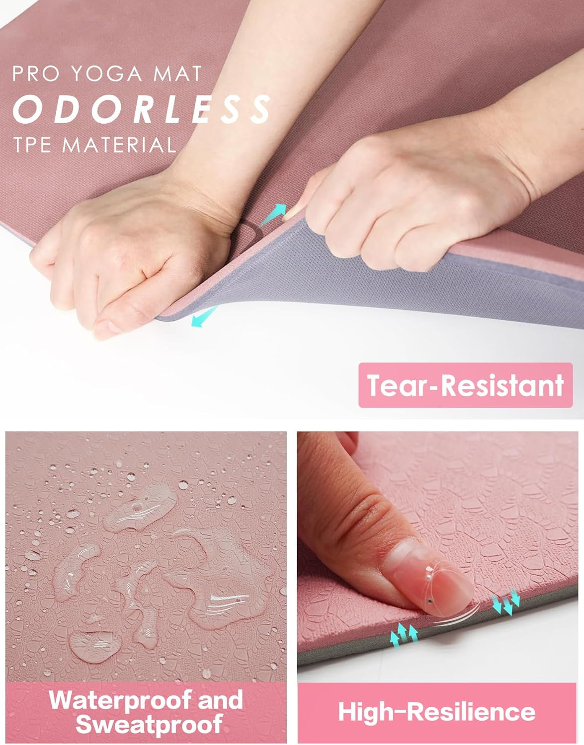 Non-Slip TPE Yoga Mat for Women & Men, 72"X24" Extra-Long Anti-Tear Pilates Mats for Hot Yoga, HIIT, Floor Workouts, 8Mm Thick Lightweight Fitness Mat Professional Exercise Mats with Dual Grip image number 2