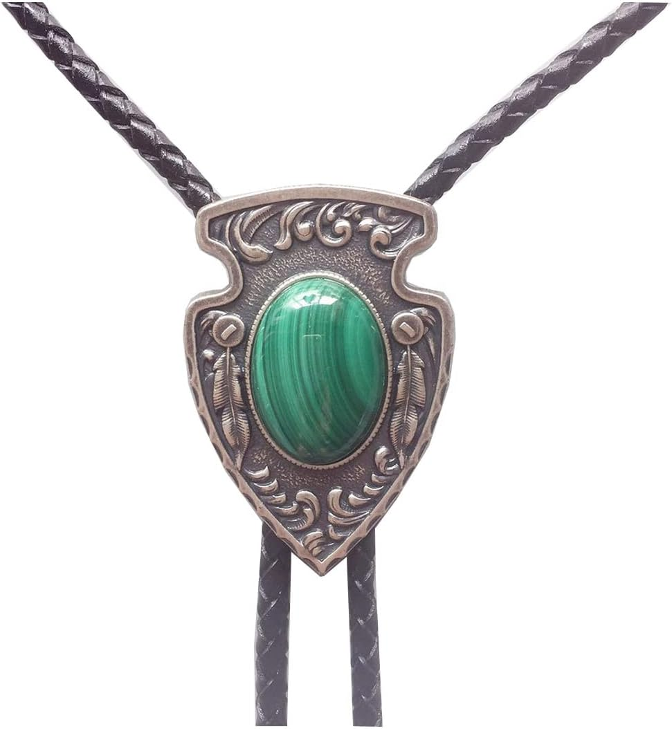 Vintage Silver Plated Arrow Malachite Stone Bolo Tie image number 5