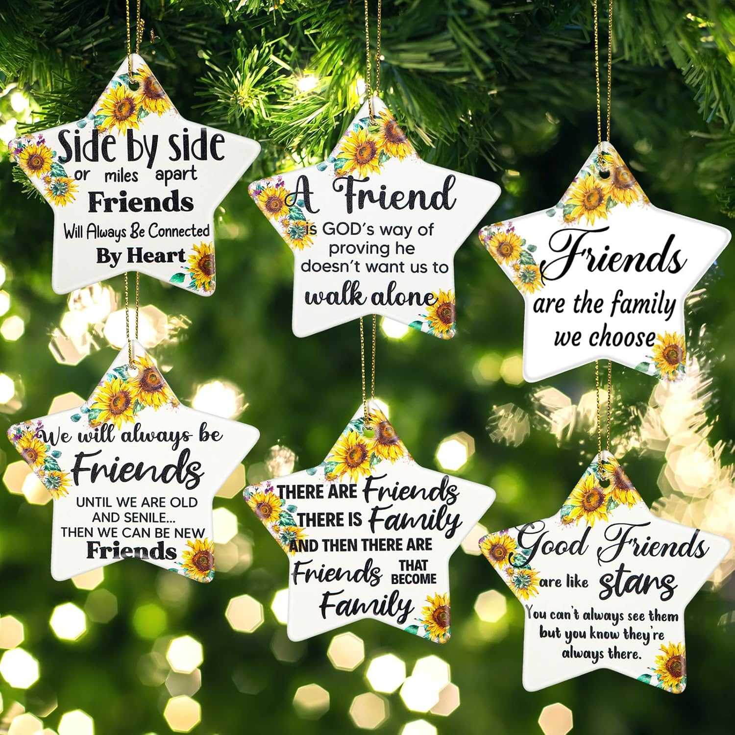 Youyole 5 Pieces Christmas Friendship Gifts Ceramics Ornament Tree Ornaments Best Friend Inspirational Gift Appreciation Keepsake Hanging Sign and Black Flannel Bag for Woman Birthday (Star) image number 2