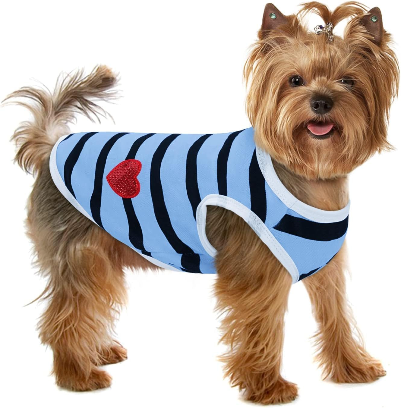 Pet Dog Striped T-Shirt Dogs Cats Cotton Vest Spring Summer Pet Apparel Tee Shirt Suitable for Small and Medium Large Pets (Blue, S) image number 4