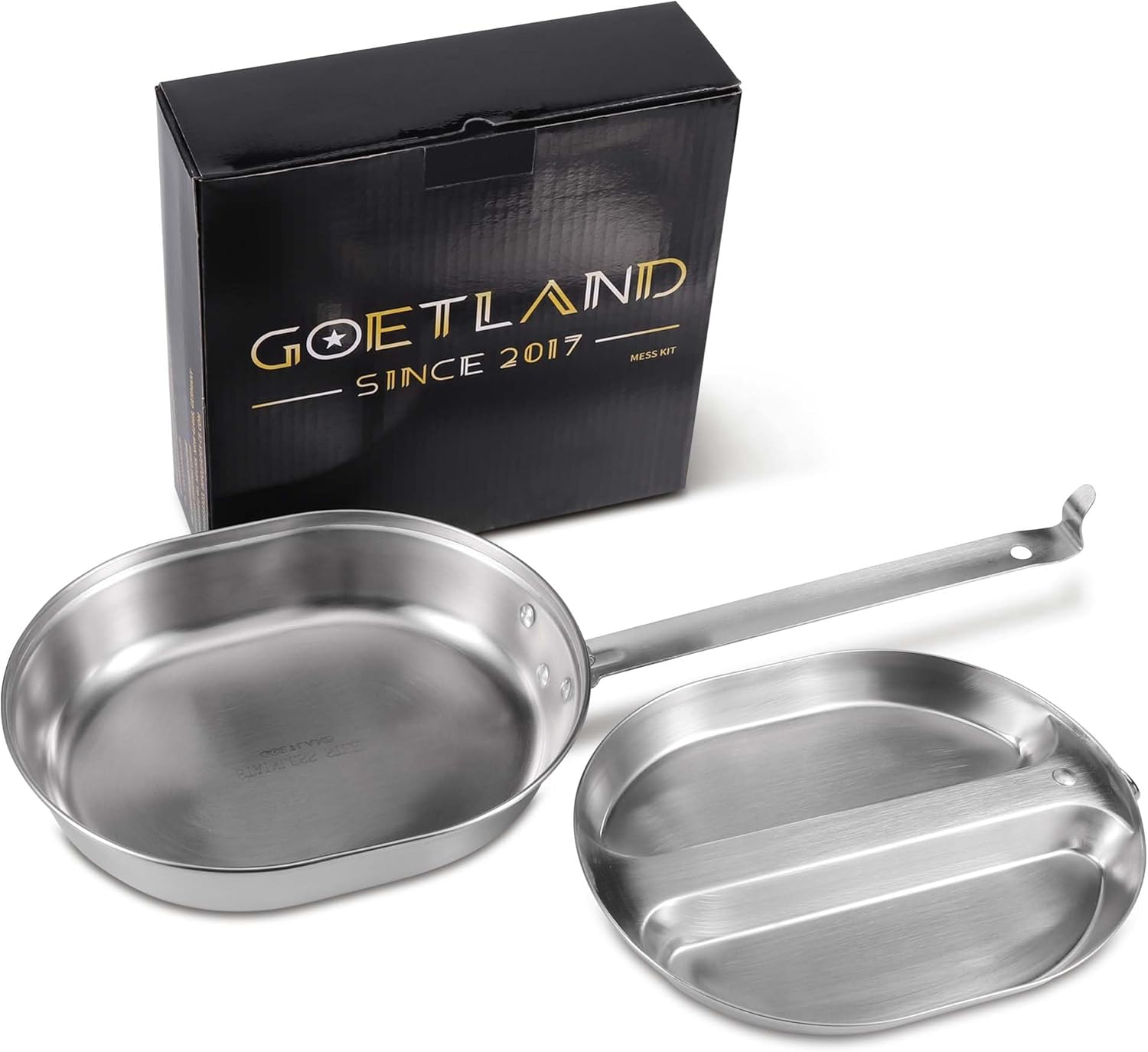 Goetland 304 Stainless Steel US Military Mess Kit Plate Set GI Type Outdoor Camping Hiking Picnic BBQ Beach - Mess Kit - No Utensils image number 2