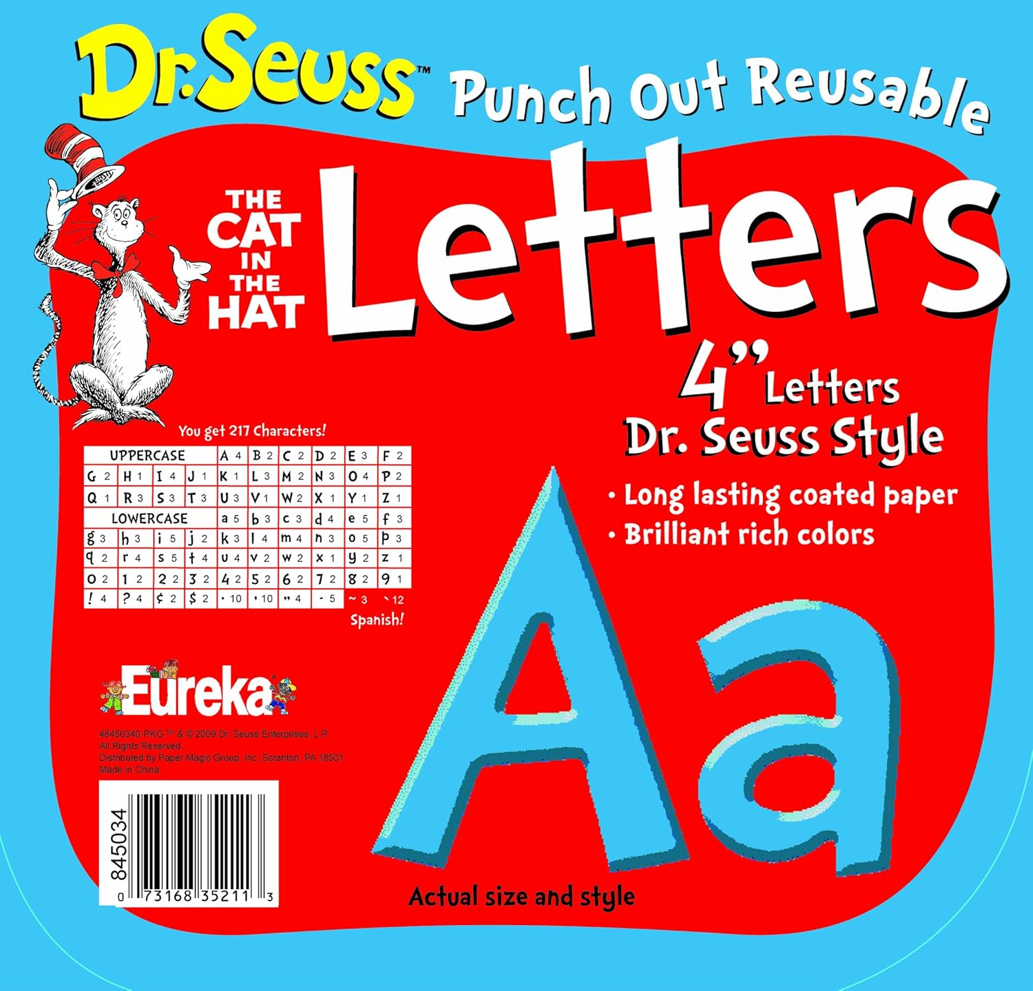 Eureka Back to School Dr. Seuss the Cat in the Hat Black Punch Out Deco Letters Classroom Decorations, 217Pc, 4'' H