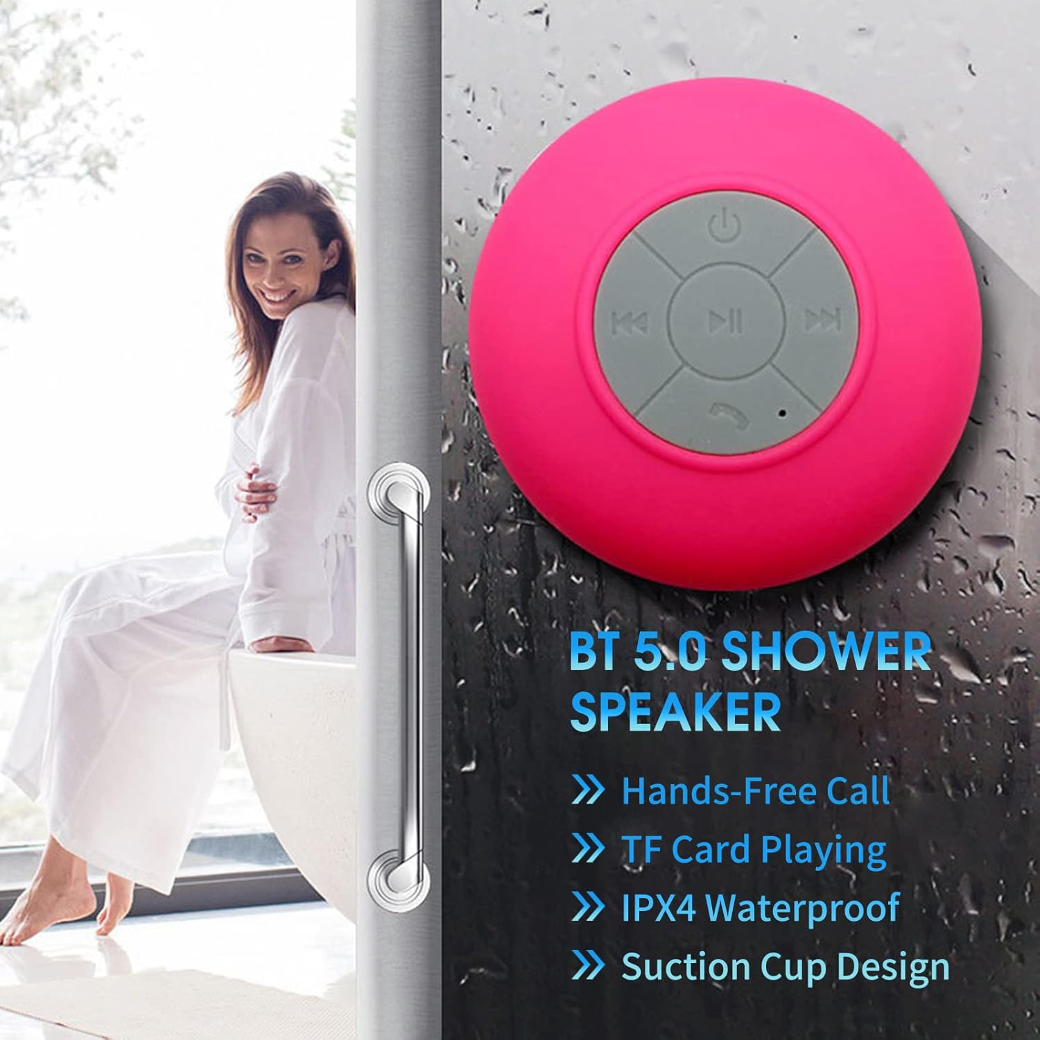 Bt 5.0 Speaker Ipx4 Speaker with Suction Cup Shower Speaker with Built-In Mic Hands-Free Call Ambient Light, Black Black image number 1