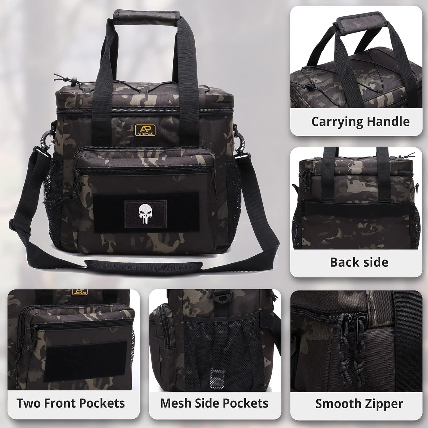 Lunch Box for Men, Tactical Lunch Bag MOLLE Webbing Leakproof Insulated Large Lunch Cooler Women Adult Meal with Adjustable Lunch Pail for Work Finishing Picnic Office - Black image number 5
