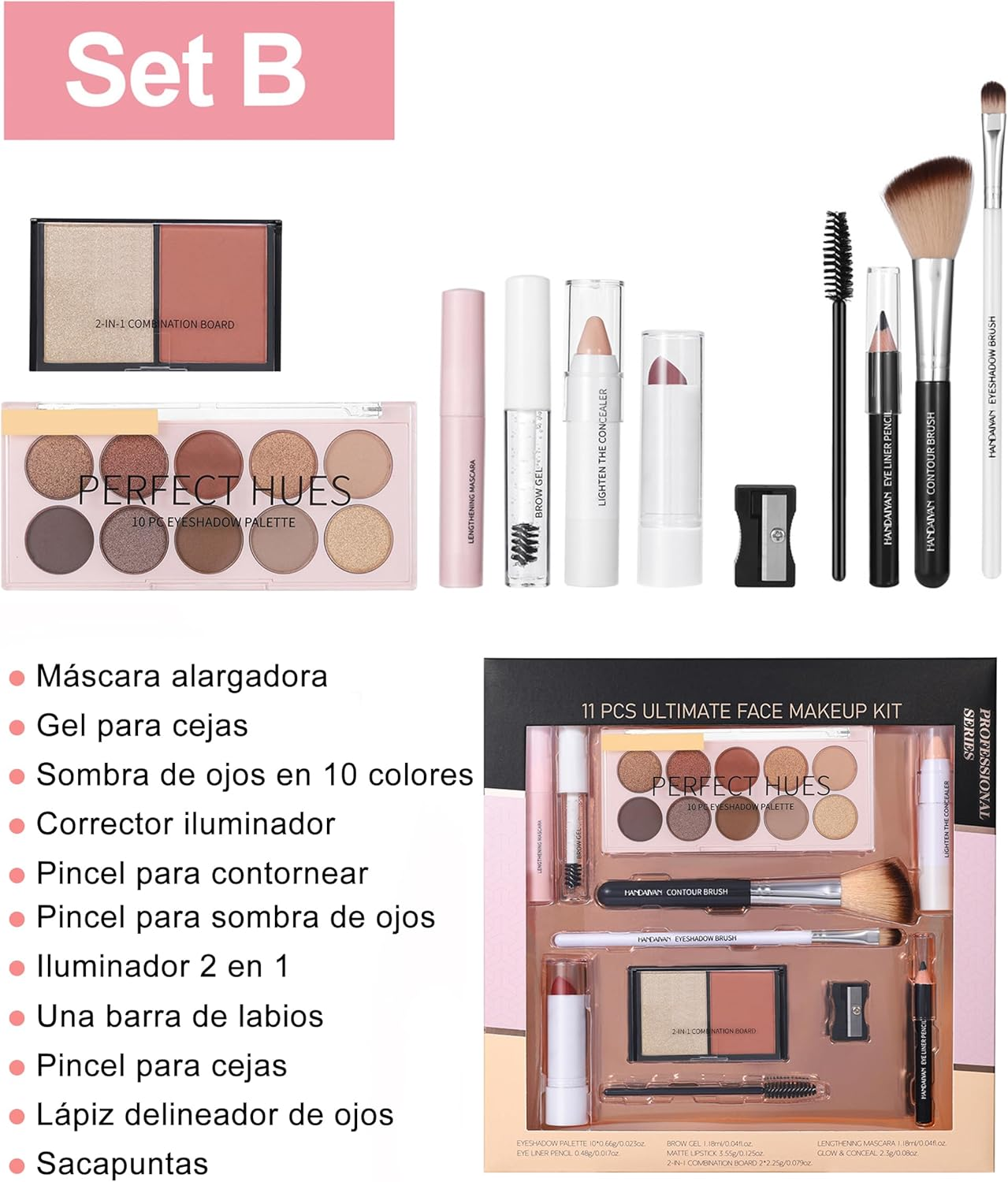 Erinde Makeup Set Kit for Women Girls Teens,Makeup Gift Set Includes Lengthening Mascara, Eyebrow Gel, 10 Color Eyeshadow, Concealer, Contour Brush, Eyeliner Pencil, Lipstick, Brushes & Sharpener, #B image number 3