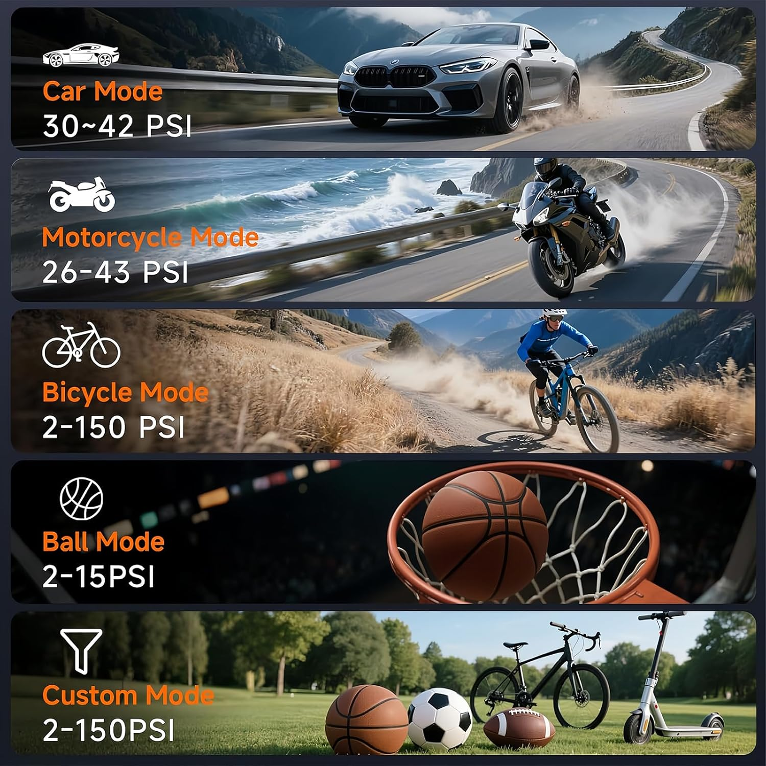 Car Tyre Inflator Air Compressor, Portable Air Pump with Digital Pressure Gauge & LED Light, 150PSI Electric Tyre Pump with Auto Shutoff for Car, Motorcycle, Bike, Ball image number 1