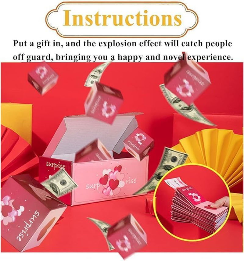 Surprise Gift Box Explosion for Money, 2026 New Unique Folding Bouncing Red Envelope Gift Box for Christmas Birthday New Year & Anniversary Parties (Red) image number 1