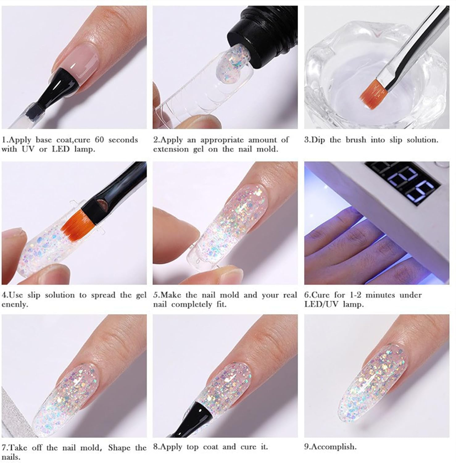 Poly Nail Kit,Gel Set with UV Light Poly Nail Kit | Nude 7 Colors Toenail Art Builder Thickening Solutionfor Women & Beginners image number 3