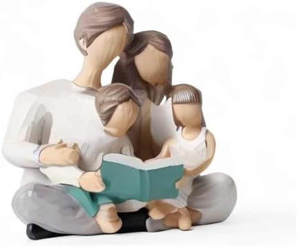 OTANG Family of 4 Reading Book Figurines, Hand-Painted Figures Gifts for Parents or Daughter and Son, Family Sculpture for Shelf Decor Desktop Home Bedroom Living Room Decoration image number 5