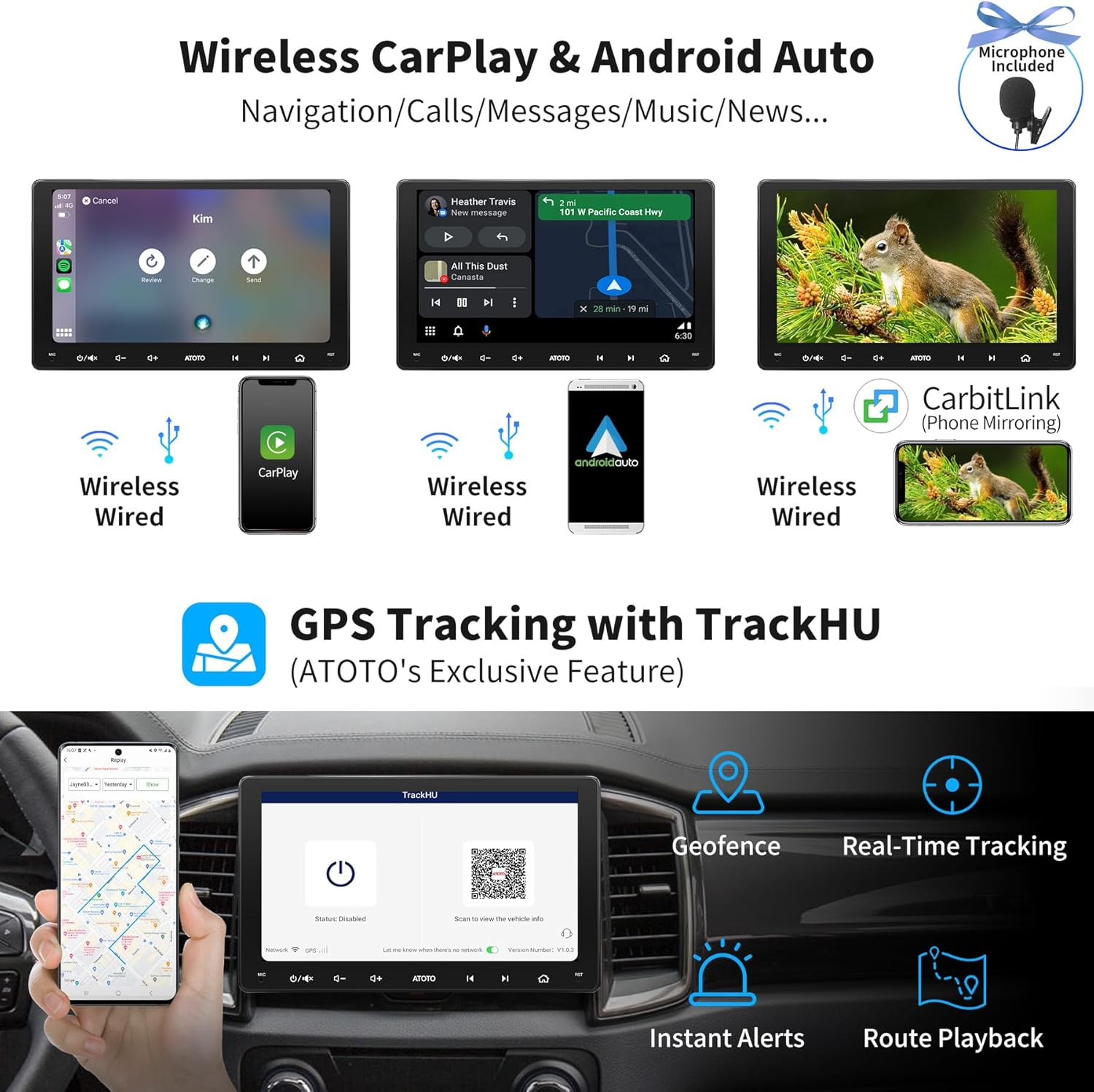 ATOTO S8MS 9" QLED 1280 * 720 Android Digital Media Double Din Car Stereo, Wireless Android Auto & Wireless Carplay, GPS Tracking, 4G+32G, Built-In 4G LTE, Dual Bluetooth, LRV, SCVC, S8G2094MS image number 4