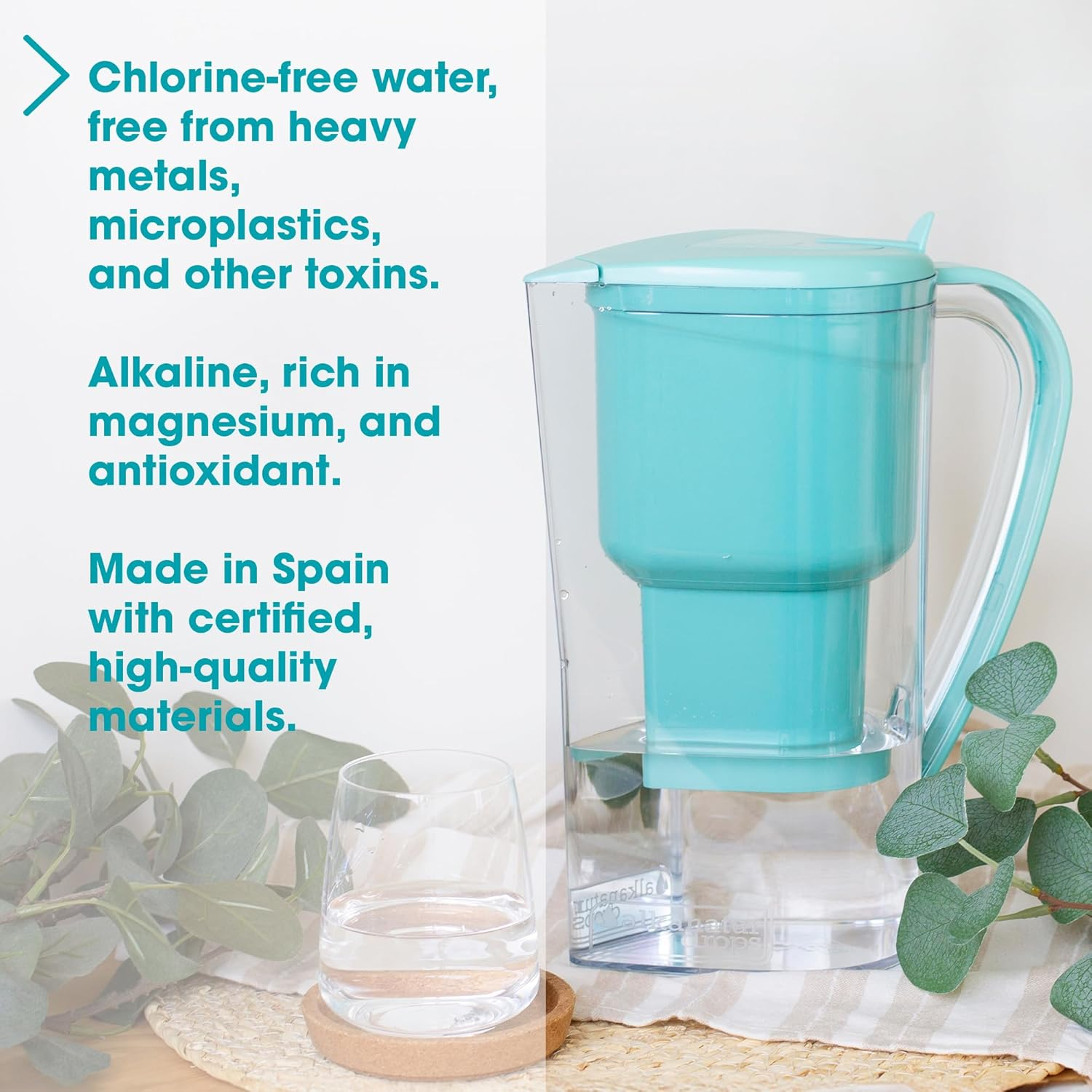 Alkanatur Alkaline Hydrogen Water Filter Pitcher - Removes Fluoride, Chlorine, Microplastics, Pfas, Lead - Activated Coconut Carbon, Ionizer, Ph 9.5, Adds Magnesium (Filter with Added Zeolite (Blue)) image number 4