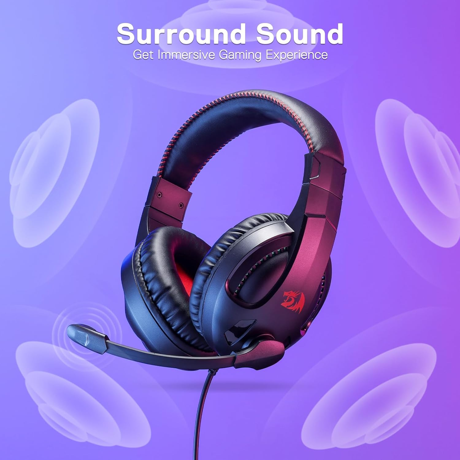 Redragon H211 RGB Wired Gaming Headset, 7.1 Surround Sound, Memory Foam Ear Pads, Lightweight Over-Ear Headset with Mic, Multi-Platforms Headphones, Works with PC, Xbox Series, NS - Black - White image number 6