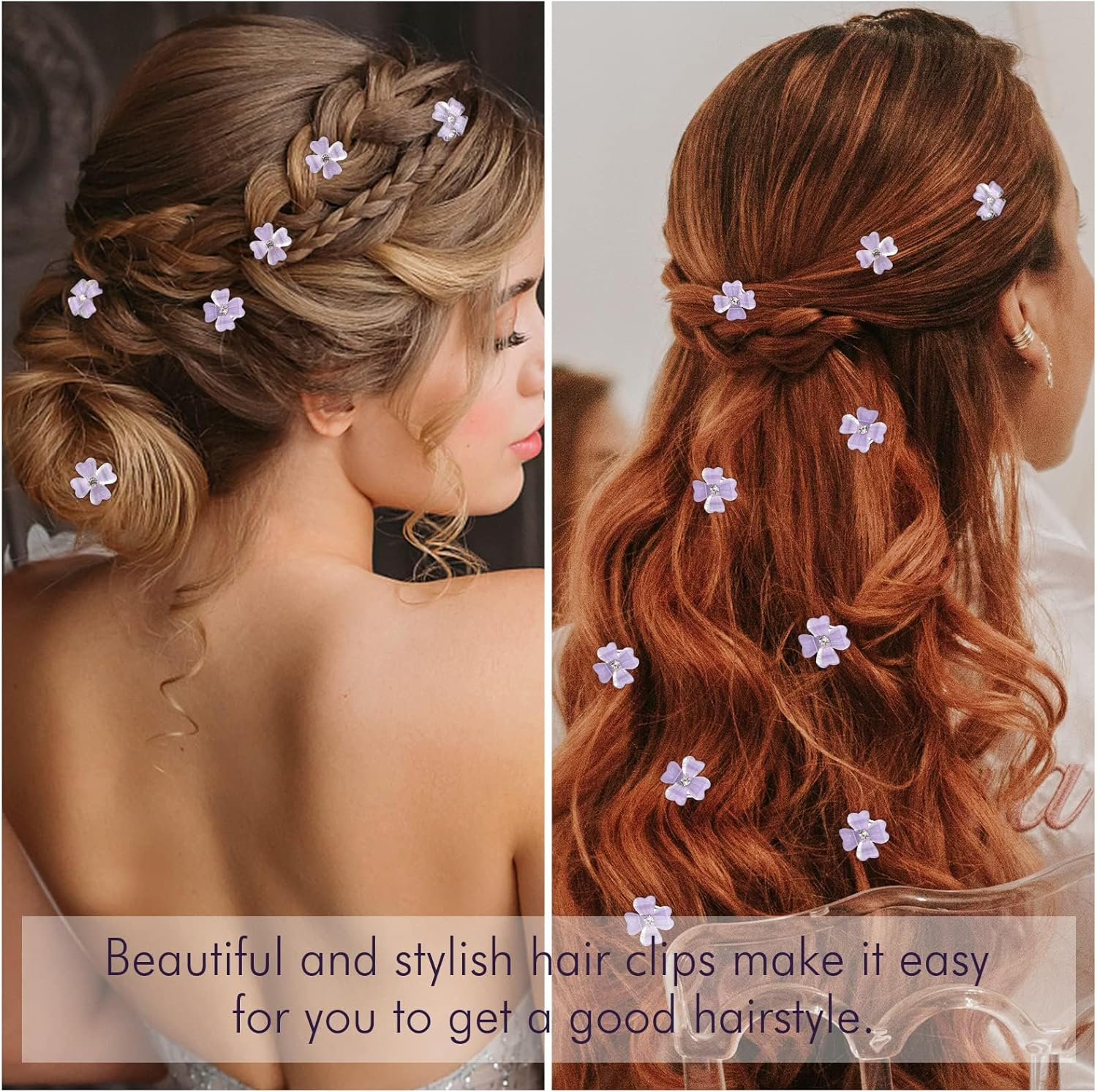 Nayyana&reg; 20 Pieces Mini Purple Flower Rhinestone Hair Clips Cute Hair Pins Decorative Hair Clips Hair Clips Wedding Bridal Hair Accessories for Girls image number 1