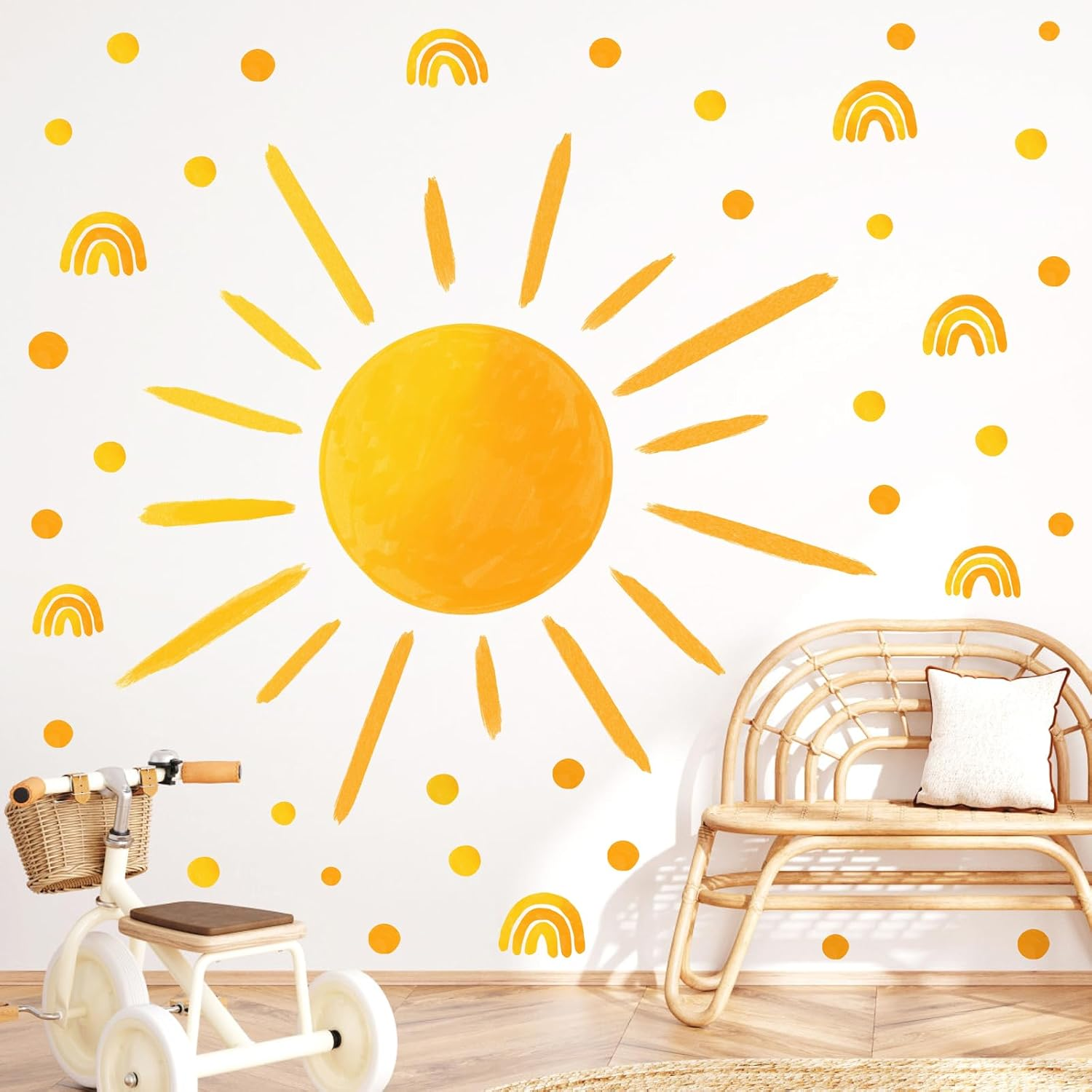 Half Sun Wall Decal Large Wall Decal Sunshine Wall Stickers Vinyl Wall Art Decals Removable Sun Decals for Walls Sunrise Sticker Peel and Stick Headboard Wall Decals for Nursery Kids Room Bedroom