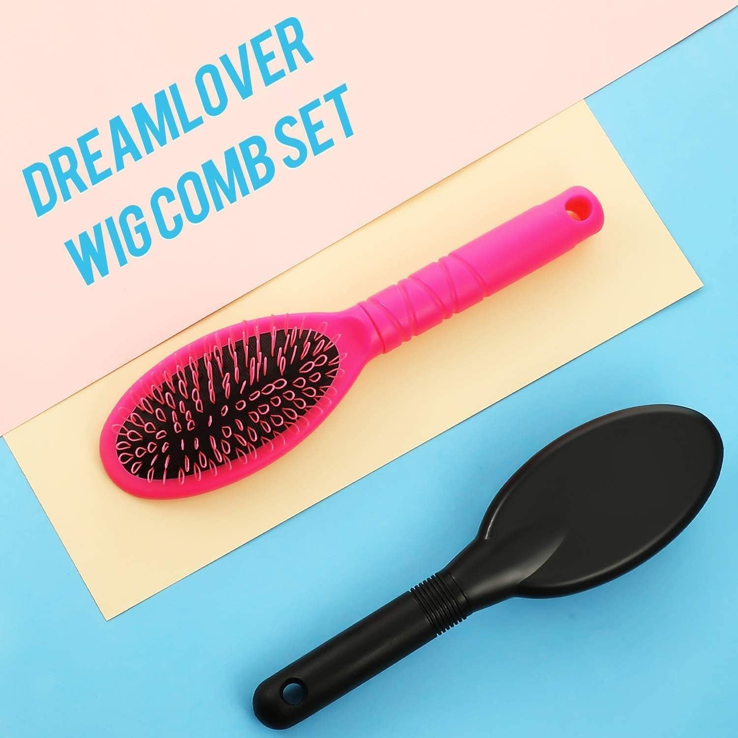 2 Pieces Loop Wig Brush Hair Extension Brush Hair Pieces Weaves Brush for Brushing Styling Detangling Natural and Synthetic Hair Wig Brush Set (Black+Pink, One Size) image number 1