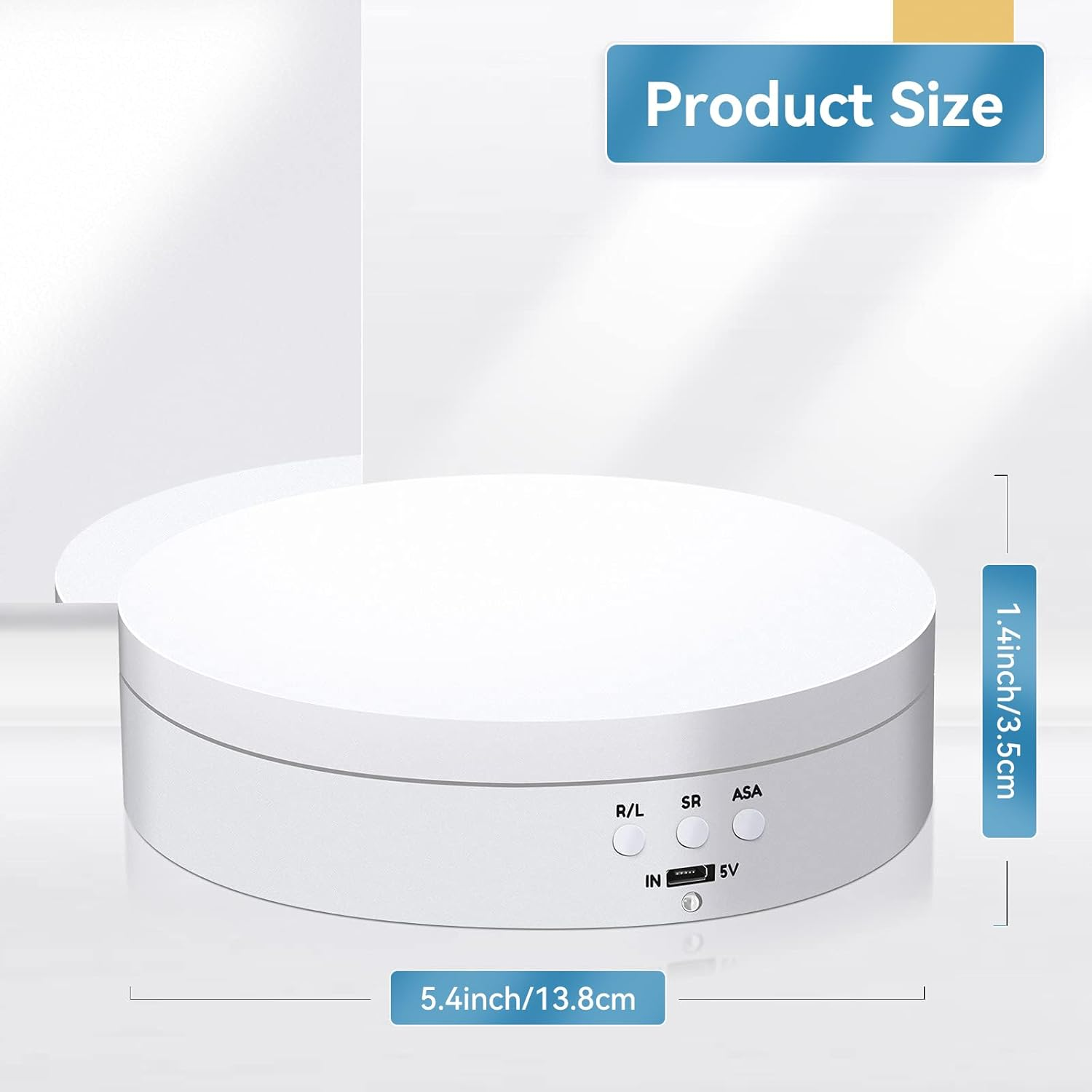 Dawntress Rotating Display Stand Motorized - Electric Turntable Display 5.4Inch / 13.72Cm with 3 Modes, 360 Degree Automatic Turntable for Photography Products, Jewelry, Cake, Market Shows - White image number 6