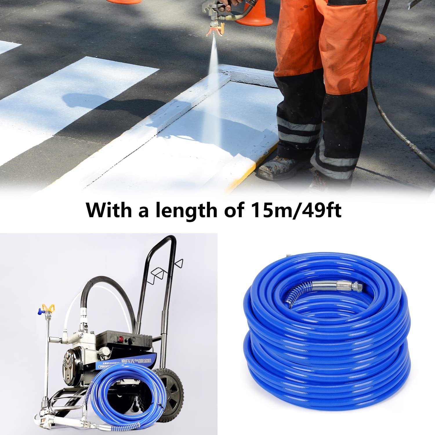 Awagas 15 M 1/4&rdquo; Airless Paint Sprayer Hose, 3500 PSI High Pressure Fiber Pipe Universal Flexible Fiber Tube Spray Hose for Sprayer Gun Sprayer Water (50 Ft-Blue) image number 4