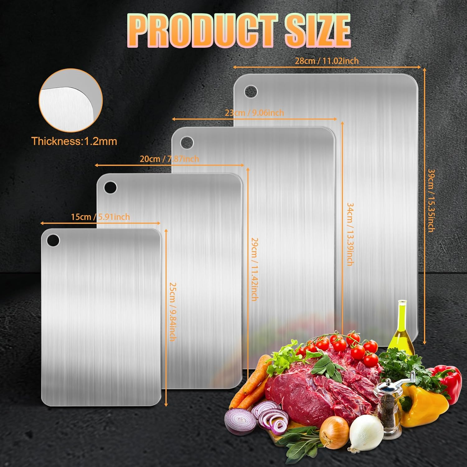 Hcskoss 4 PCS Stainless Steel Chopping Board Set,Cutting Boards for Kitchen,Double Sided Thickened Cutting Board,Chopping Board Set for Kitchen Home Cooking Outdoor image number 5