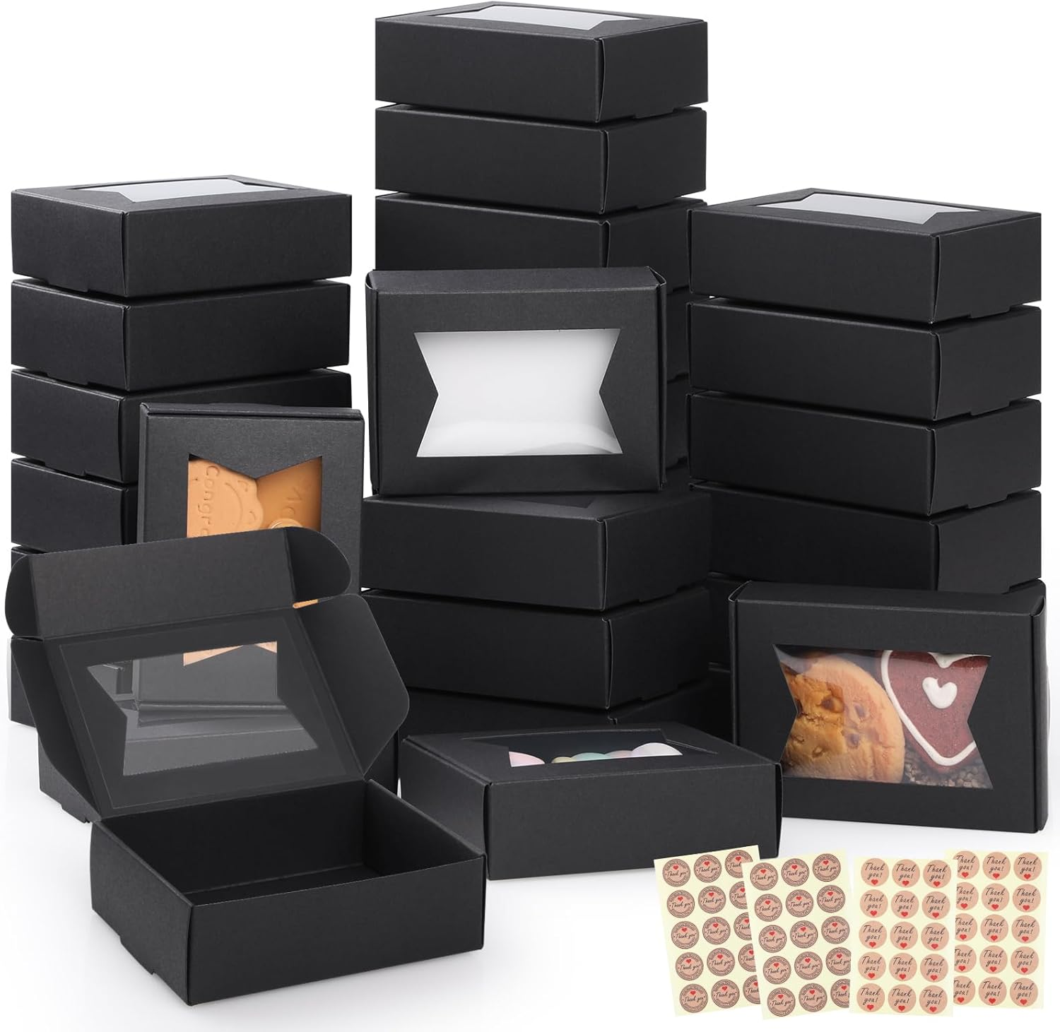 40PCS Mini Kraft Paper Boxes,Geeric Soap Gift Box with Clear Windows 9.7*7*3CM Small Bakery Box Present Treat DIY Essential Oil Candles Cookie Boxes for Candy,Chocolate,Jewelry,Wedding Party Favor