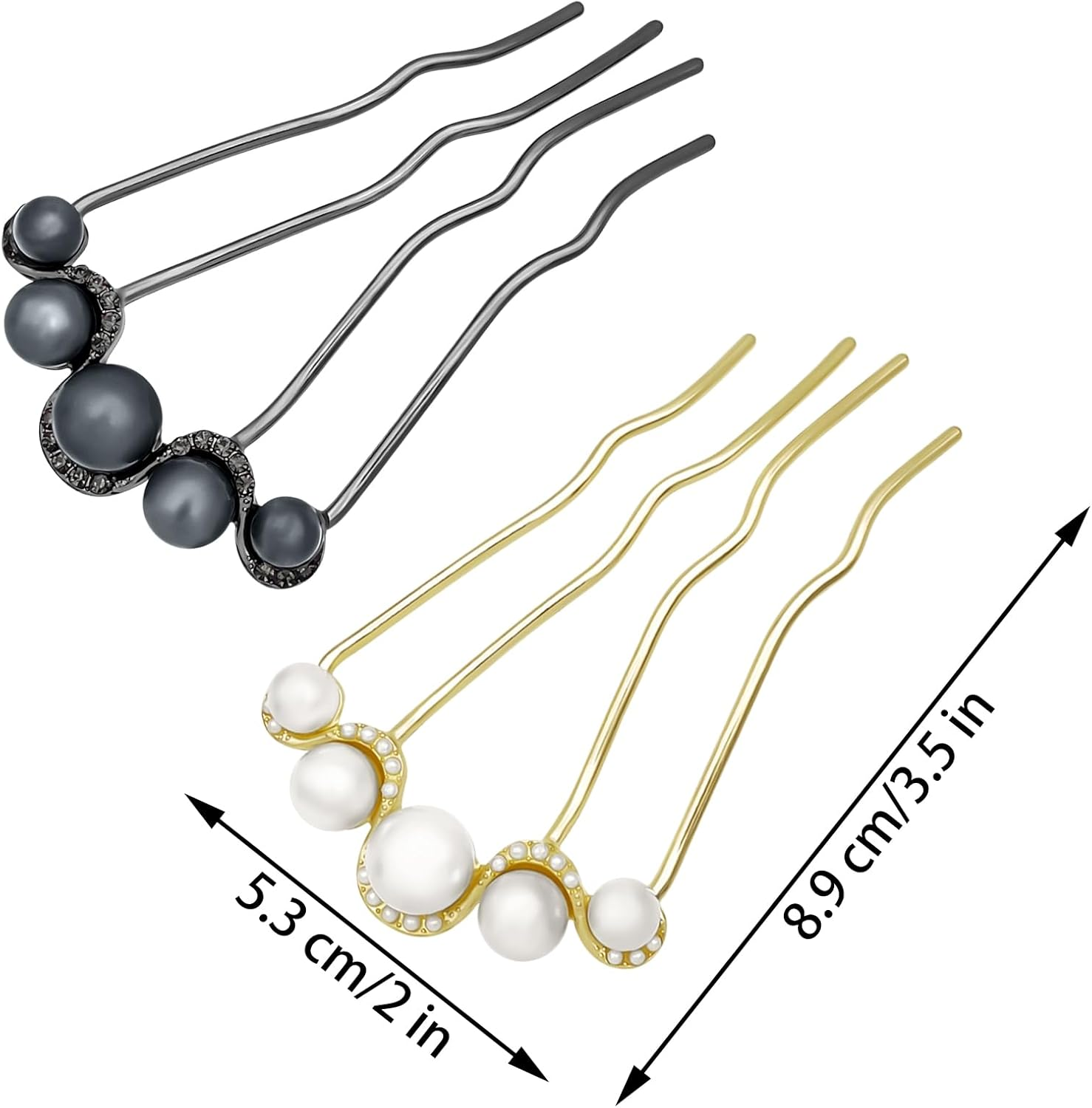 4Pcs Pearls Twist Hair Pins French U Shape Hair Side Combs Metal Hair Fork Decorative Hairpins Updo Hair Sticks Clip Accessories for Wedding Brides Bridal Bridesmaids Women Girls image number 5