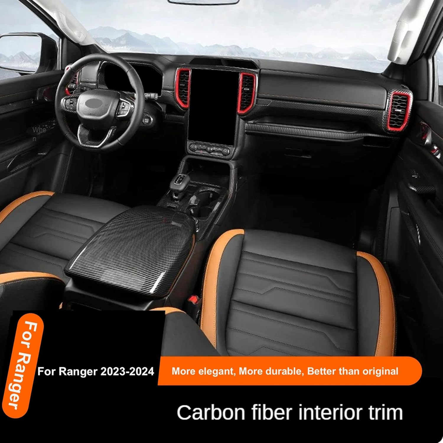 Car Central Control Dashboard Trim Cover Co-Pilot Dash Board Cover Decoration Protective Cover Car Accessories Compatible with Ford Ranger 2022 2023 2024 Carbon Fiber Interior Trim ABS image number 3