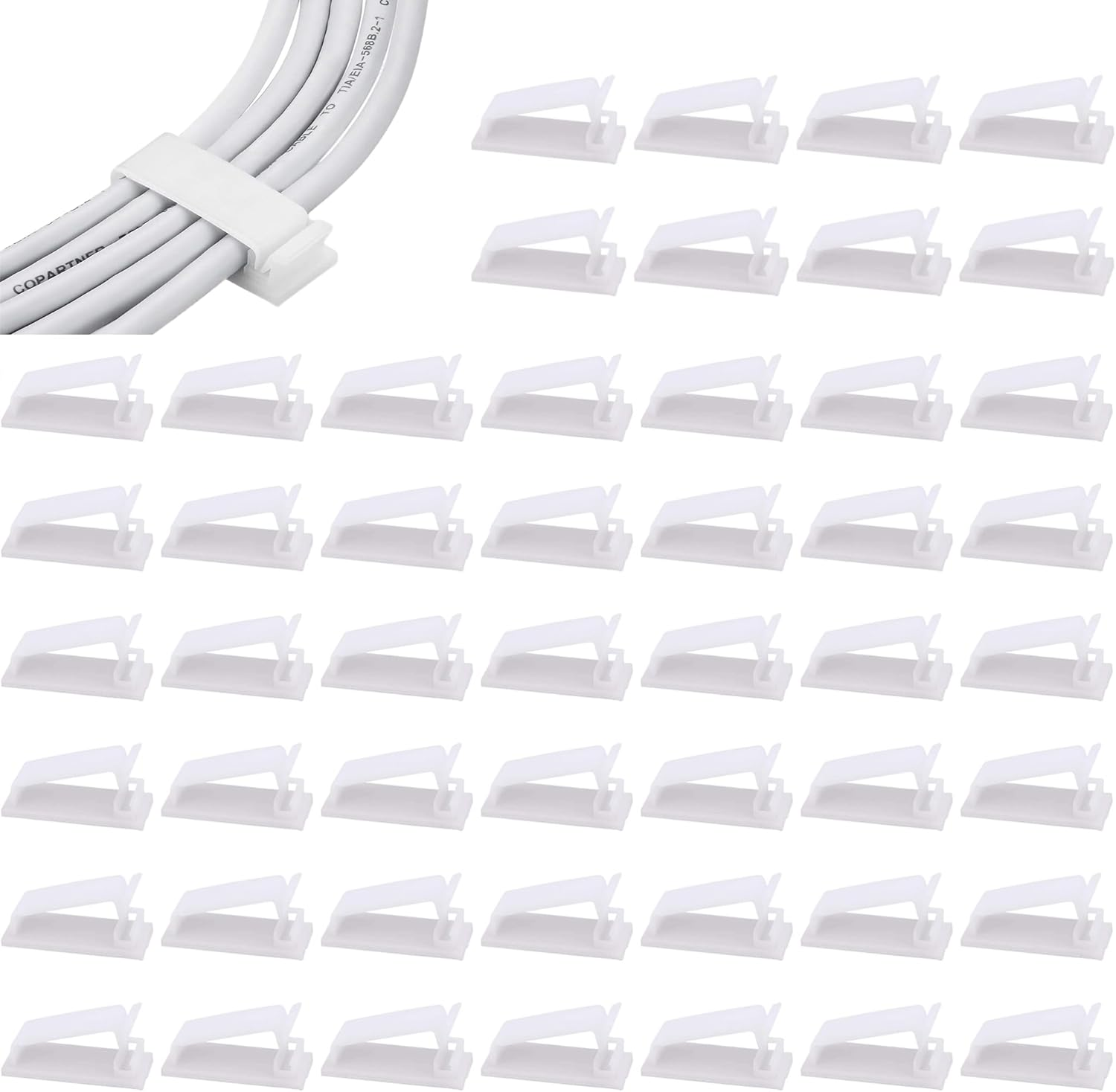 Clearhill 25Packs Self Adhesive Cable Management Clips,64.5Mm/2.54In White Durable Wire Organizers Cord Holder for TV, PC, Laptop, Ethernet, Desktop, Home, and Office