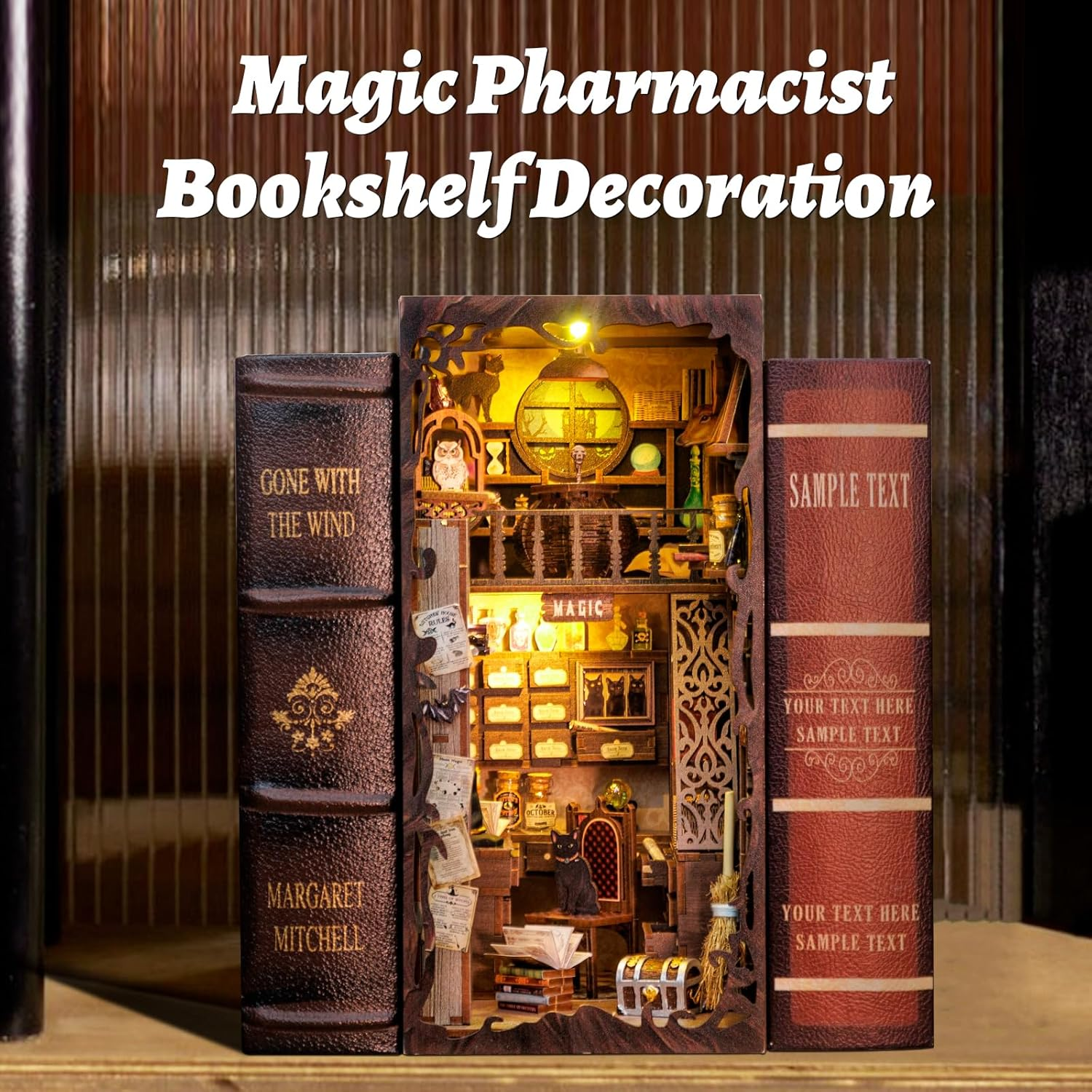 CUTEBEE DIY Book Nook, Miniature Dollhouse Kit 3D Wooden Puzzle Booknook Bookshelf Insert Decor DIY Bookends Model Build-Creativity Kit Book Nook Kits for Adults (Magic Pharmacist) image number 6