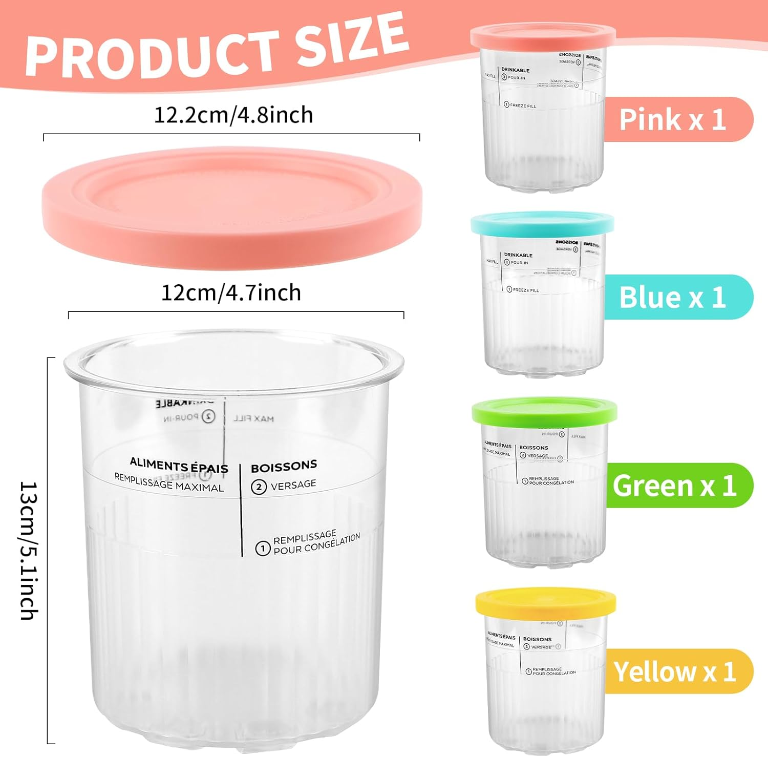 4 Pack Ninja Creami Containers, Ninja Creami Deluxe Compatible with NC299 NC300 NC301 Series Creami Maker Machine Accessories, Food Grade, Leak Proof, Assorted Colors image number 6