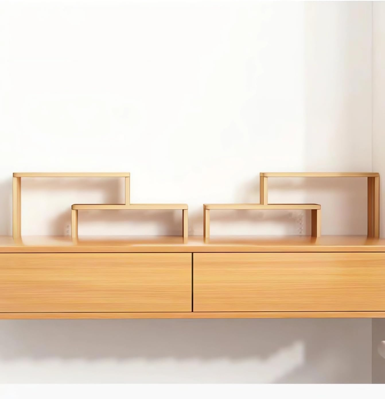 Desktop Organizer Rack, Office Desk Storage Shelf, Wooden Bookshelve, Desktop Bookcase Wood Bookshelf AA68 (Wood, 60X12X24CM) image number 1