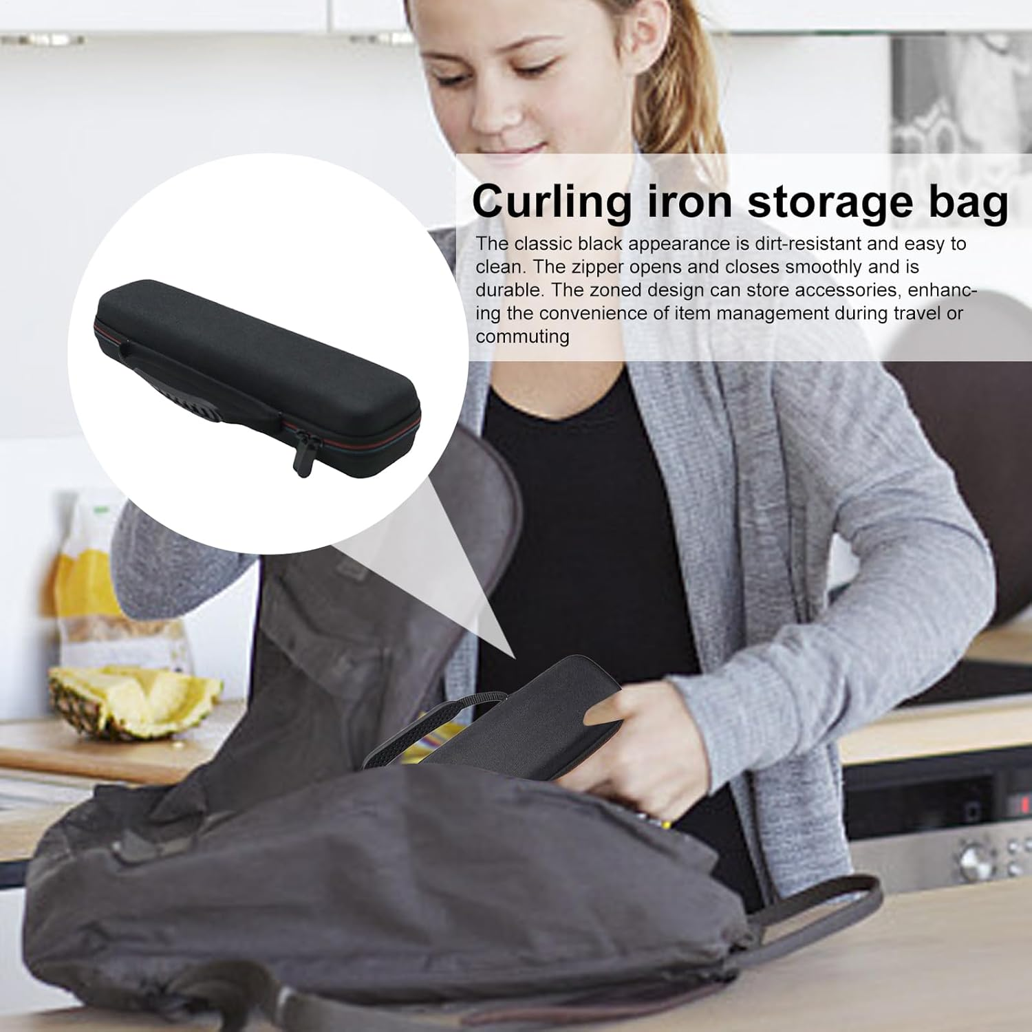 Curling Iron Bag - Dustproof Hair Straightener Bag,Shock Resistant, Multi-Functional Travel Organization for Curling Wand Straightening Iron Flute image number 6