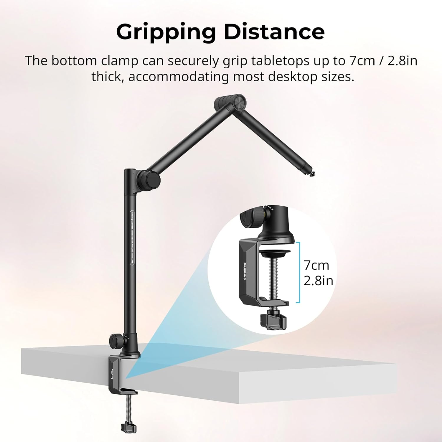 Smallrig Overhead 3-Section Desktop Camera Bracket, Damping Boom Arm Desk Mount with 360&deg; Rotatable Ball Head, Tabletop C Clamp, Max Load to 4.4Lbs / 2Kg for Photography Videography Live Stream - 4324 image number 2