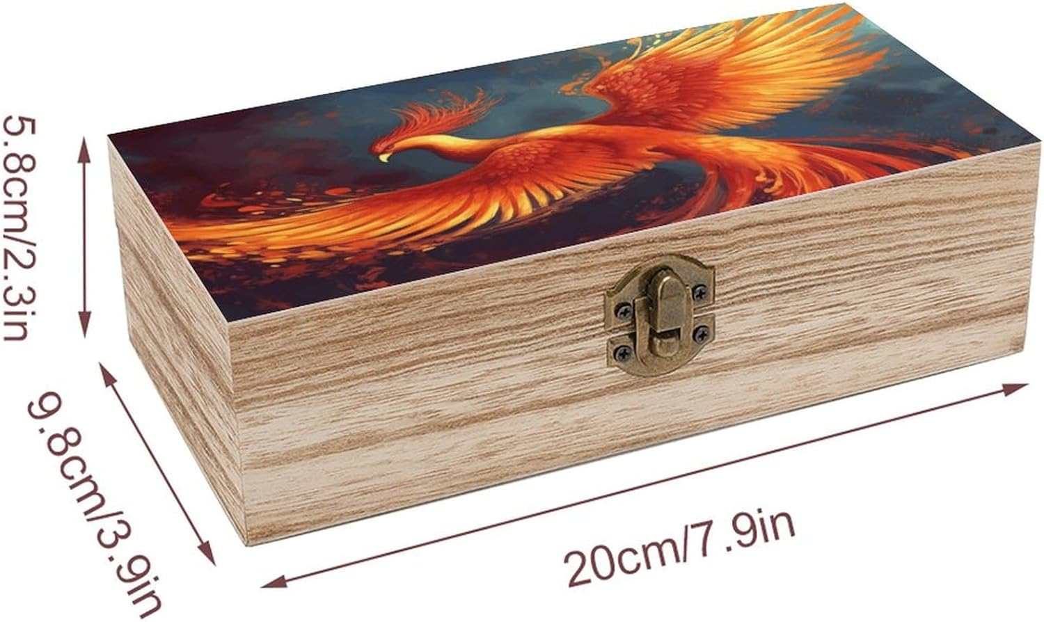 Orange Red Phoenix Wooden Box Wood Wedding Keepsake Boxes with Lids Small Decorative Boxes Lightweight Wooden Memory Storage Box for Crafts Keepsakes Jewelry Photo Letter Storage image number 6
