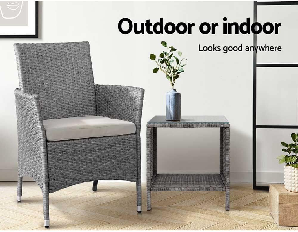 Gardeon Wicker Rattan Coffee Table - Square Tempered Glass Top Furniture with Storage for Outdoor Backyard Lawn Balcony Pool Patio, Grey image number 5