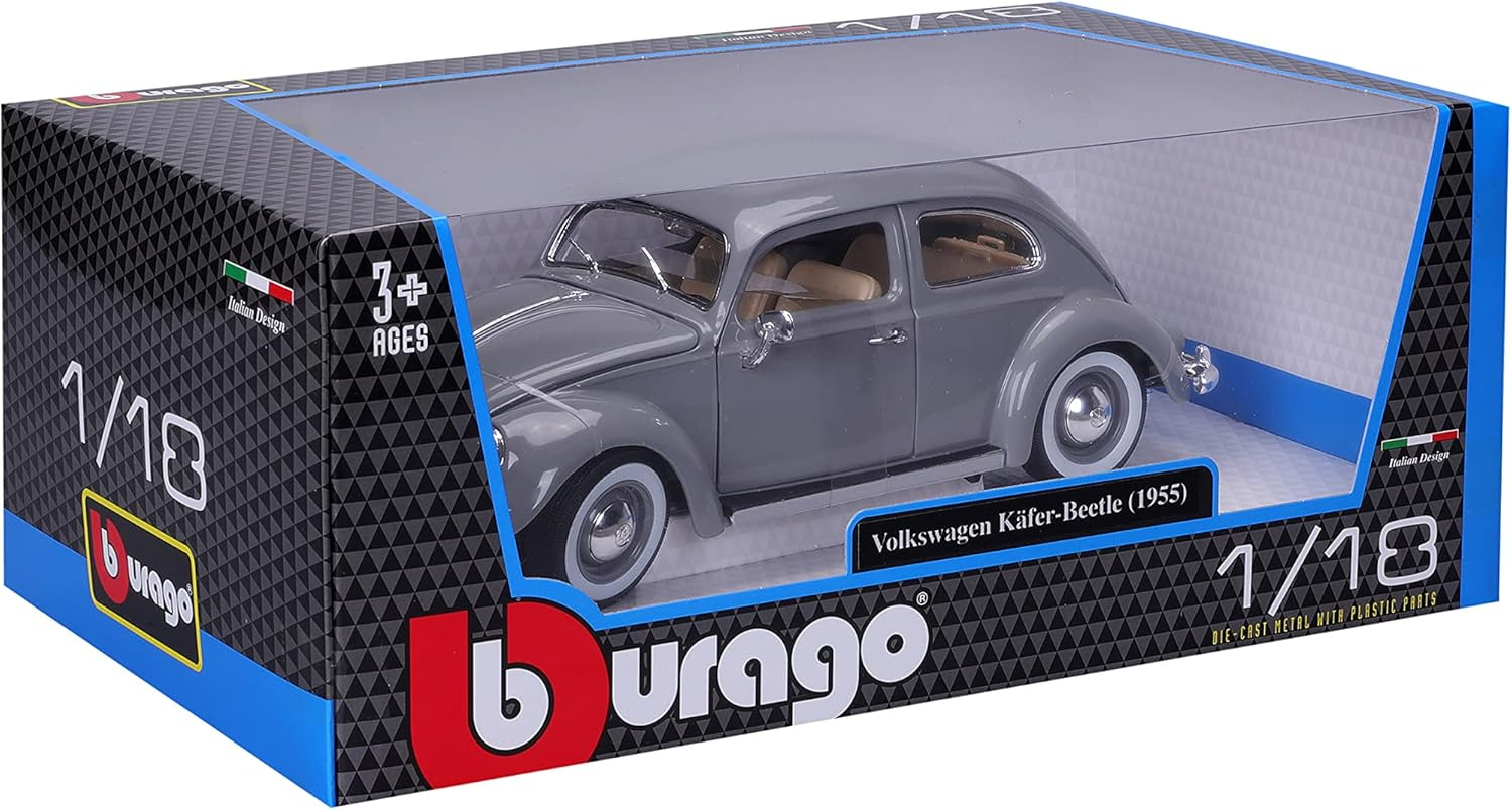 Bburago 18-12029G Volkswagen Beetle 1:18 Scale Model Car, Gray