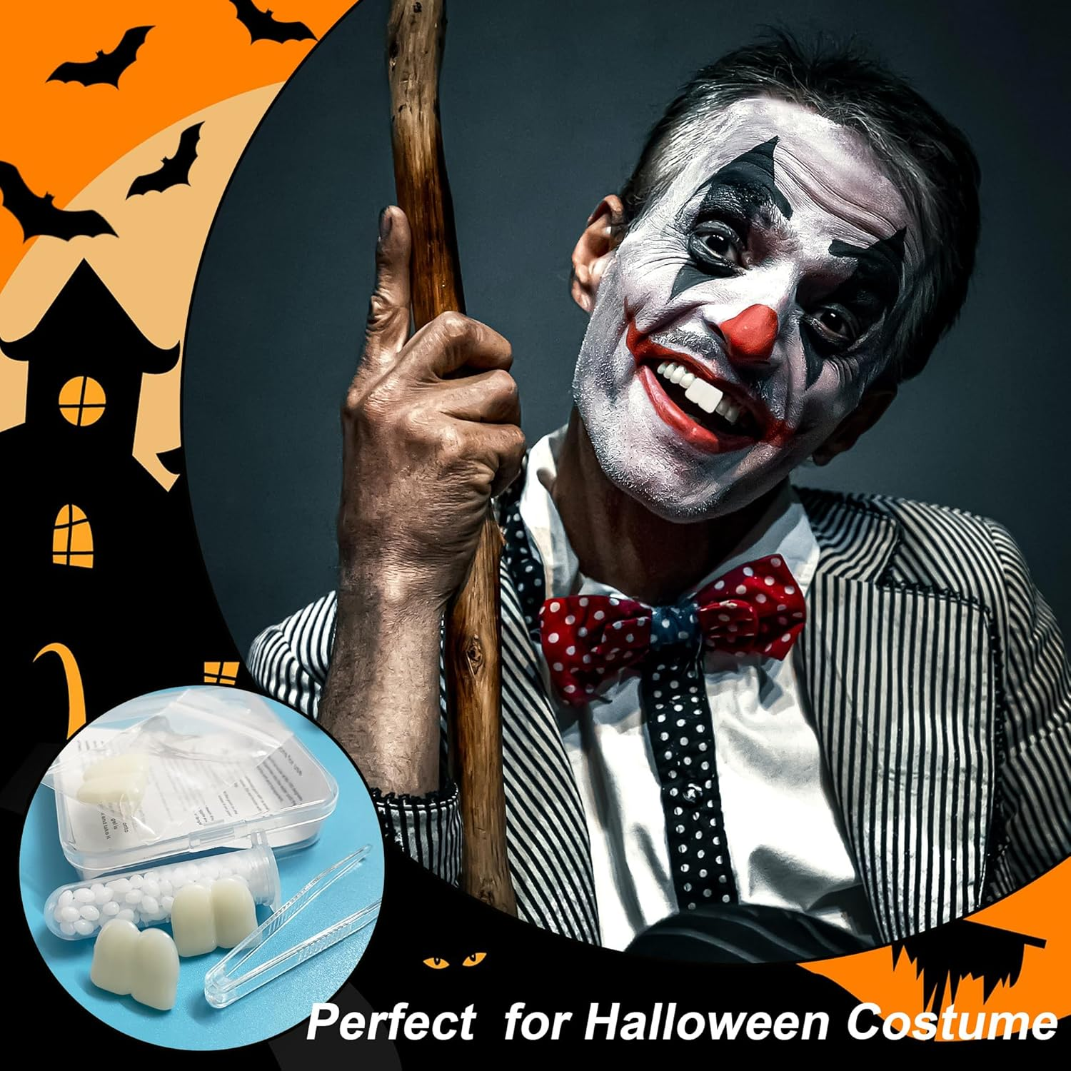 4 PCS Fake Buck Teeth for Witch Winnie Clown Bunny Costume Halloween Costume Accessories, 17 Mm Teeth Caps Big Buck Teeth for Men Women Boys Girls Cosplay Party Beige White, Beige White, Big image number 5