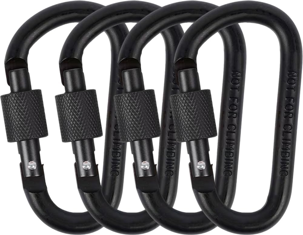 YOFASEN 4PCS Small Black Carabiner Clip - D-Ring Locking Carabiner Clip Heavy Duty with Screw Lock Aluminum Alloy Locking Key Chain Carabiner Clips Hook For, Backpack, Keyring, Hiking image number 2