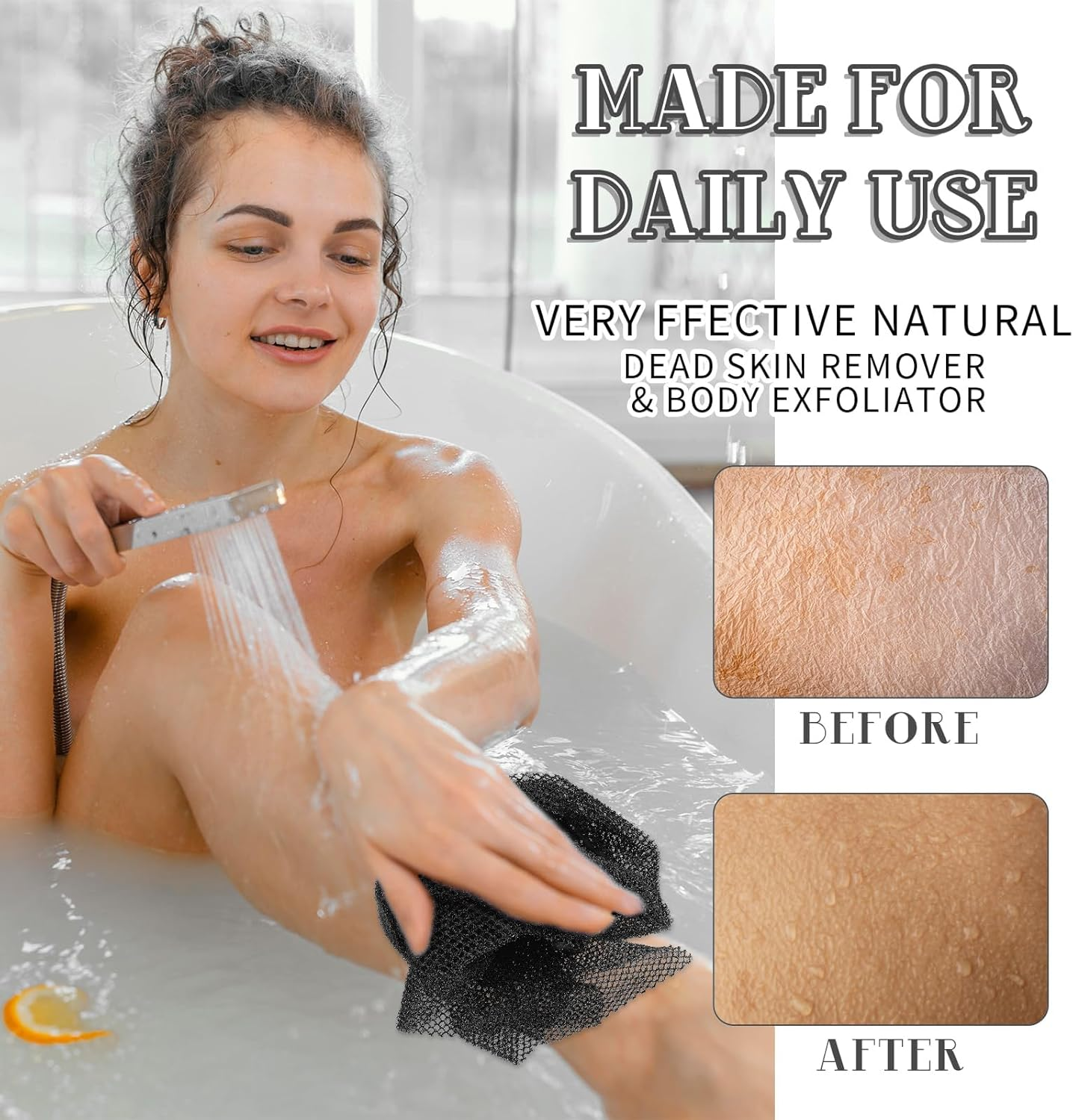 African Net Sponge with Exfoliating Knots - Exfoliating Scrubber for All Skin Types, Bath Sponge for Face & Body, Travel Portable, Durable, Gentle Exfoliation, Bath and Shower Essential, Body Exfoliator Sponge (Black) image number 4